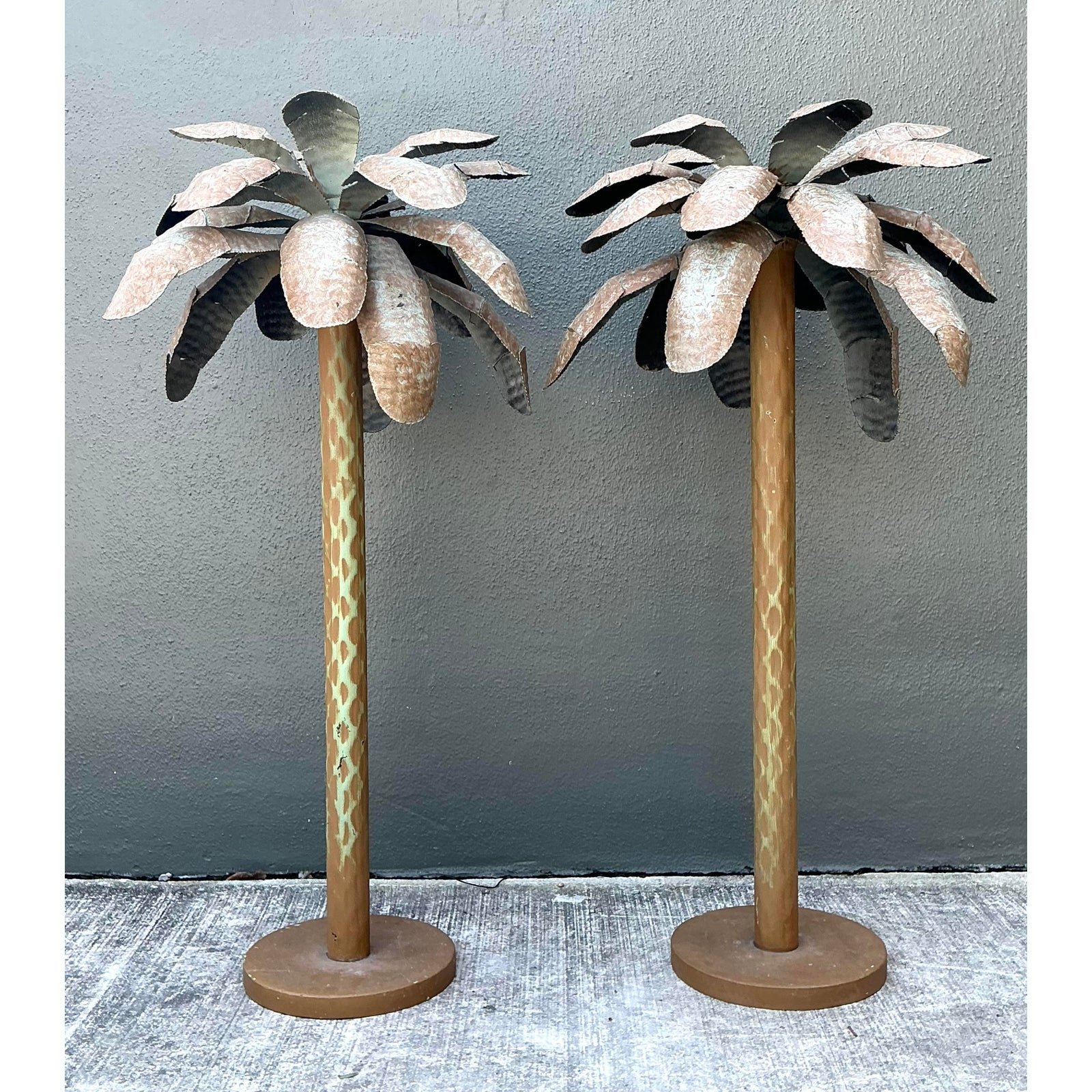 Vintage Punch Cut Tole Palm Trees - A Pair - Detail view