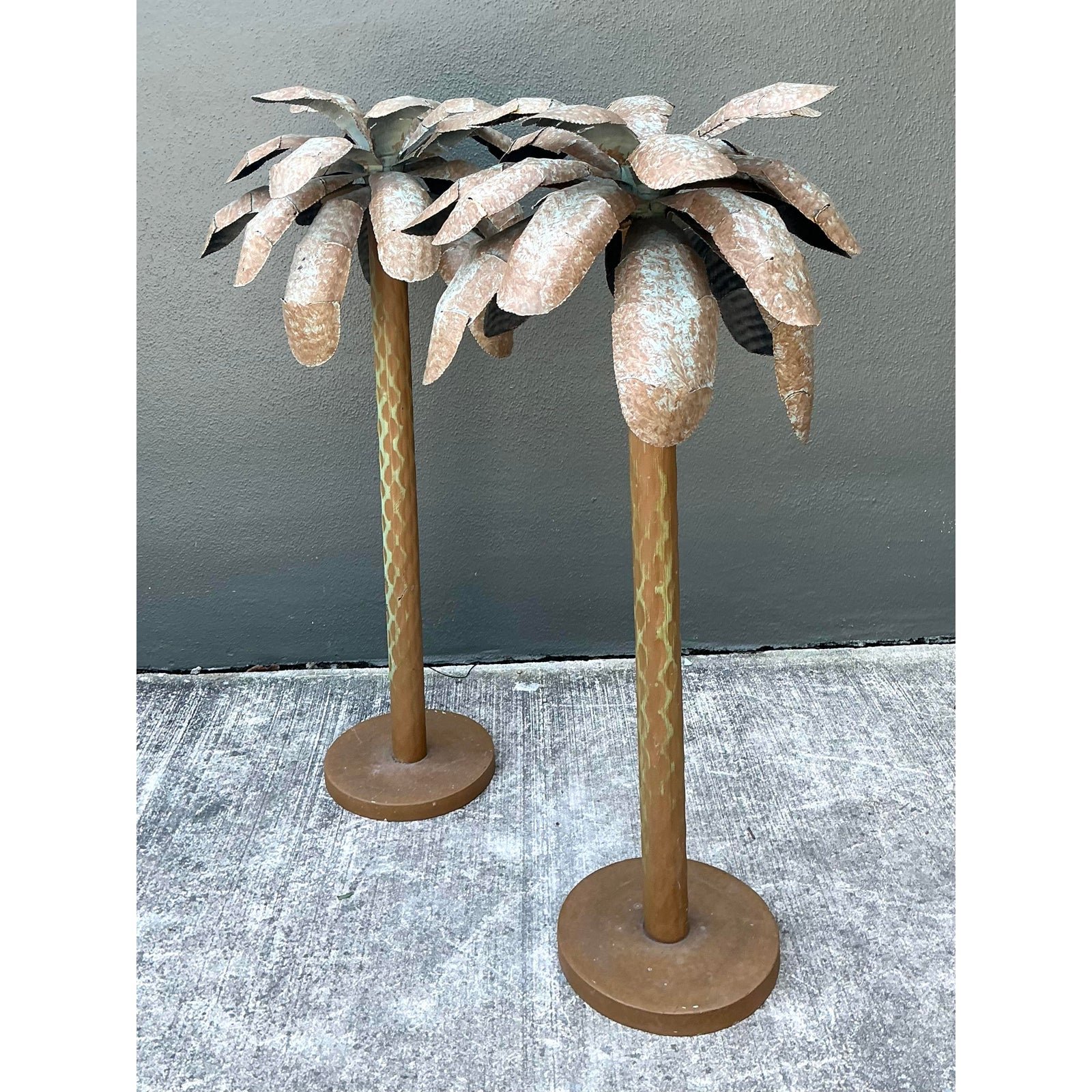Vintage Punch Cut Tole Palm Trees - A Pair - Top view