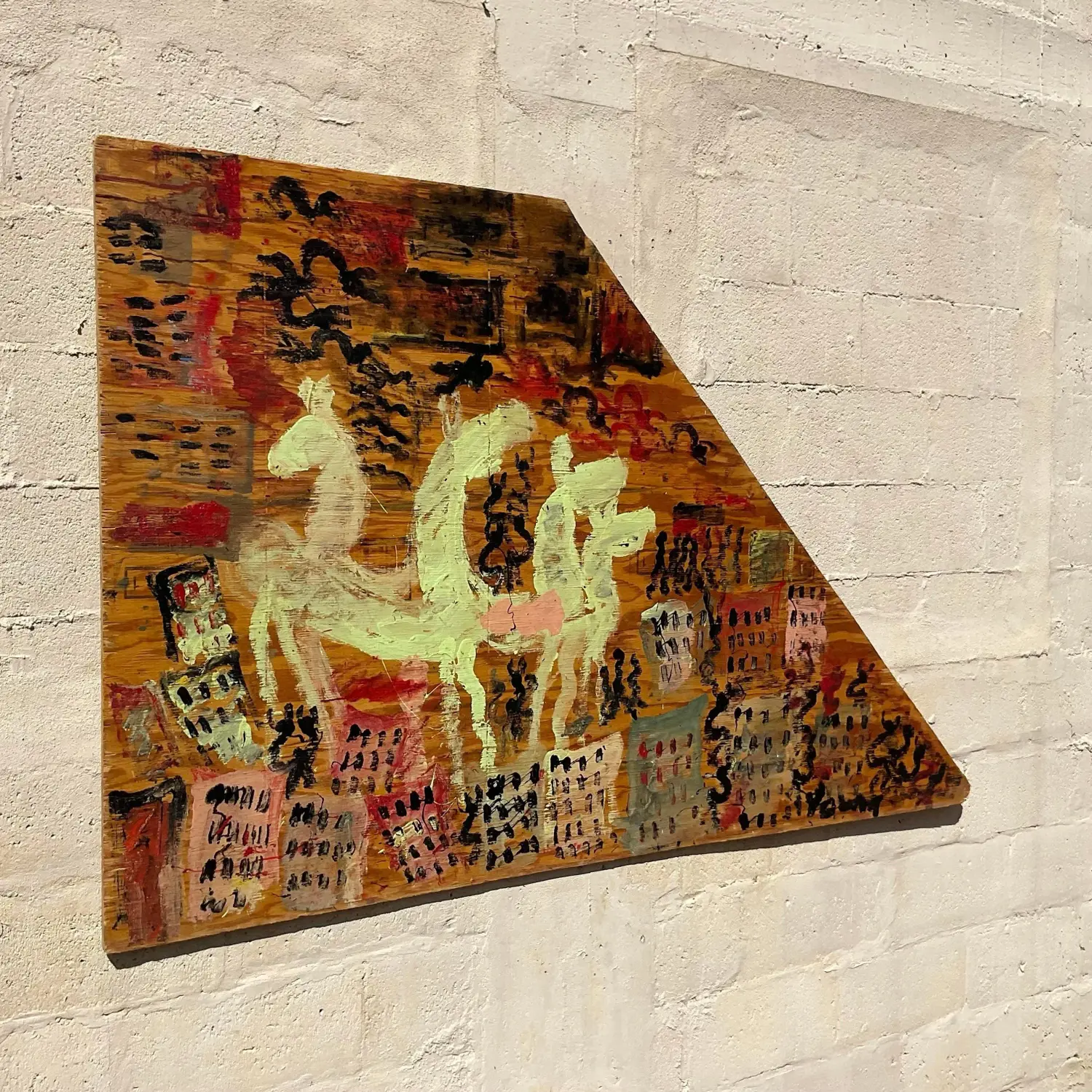Vintage Purvis Young Abstract Painting on Wood - Top view