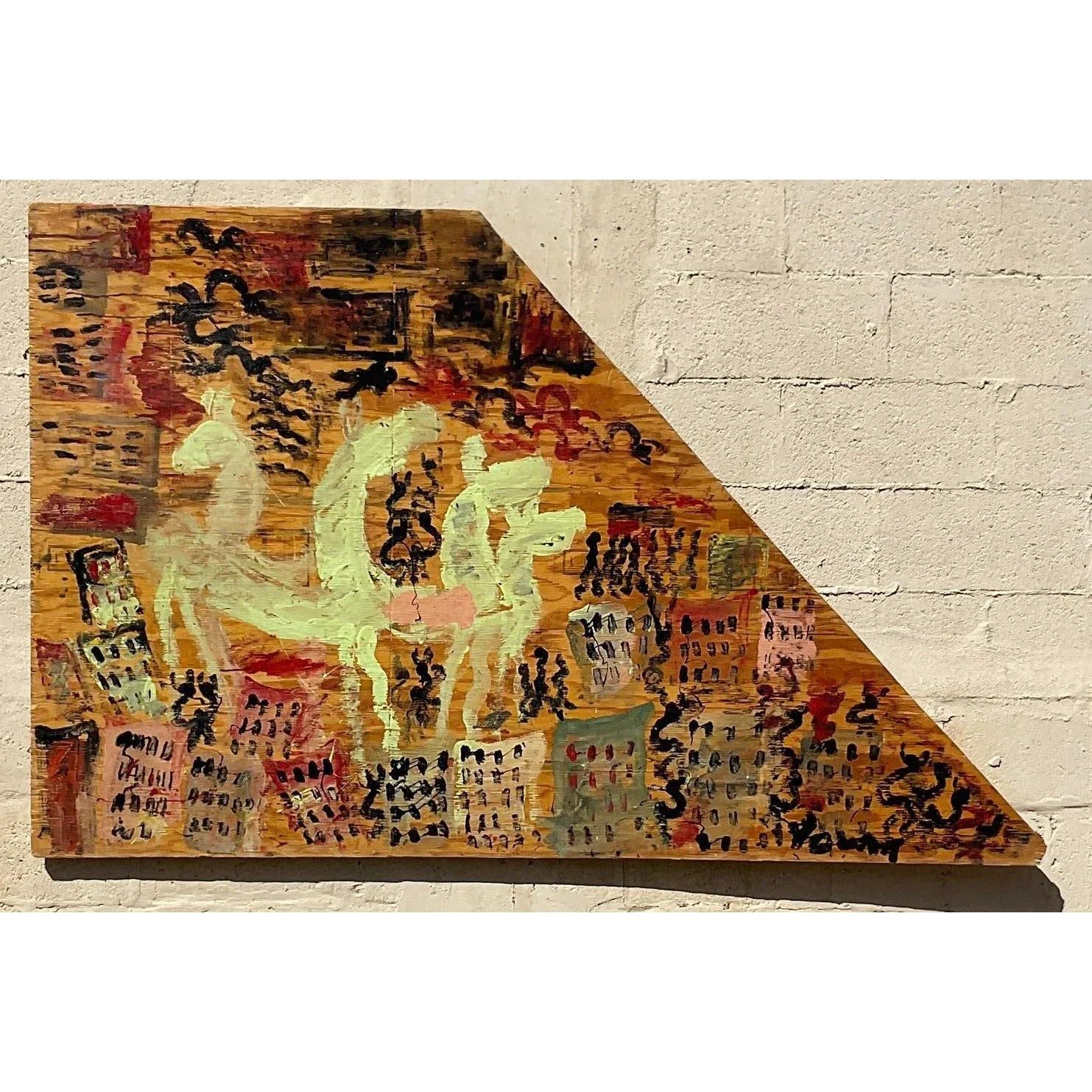 Vintage Purvis Young Abstract Painting on Wood - Detail view