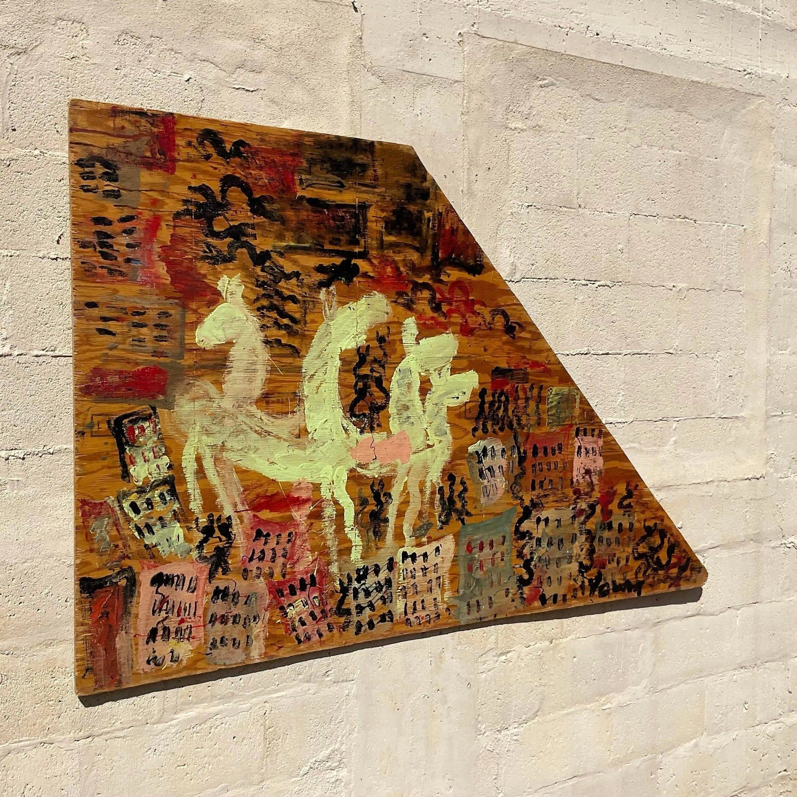 Vintage Purvis Young Abstract Painting on Wood - Side view