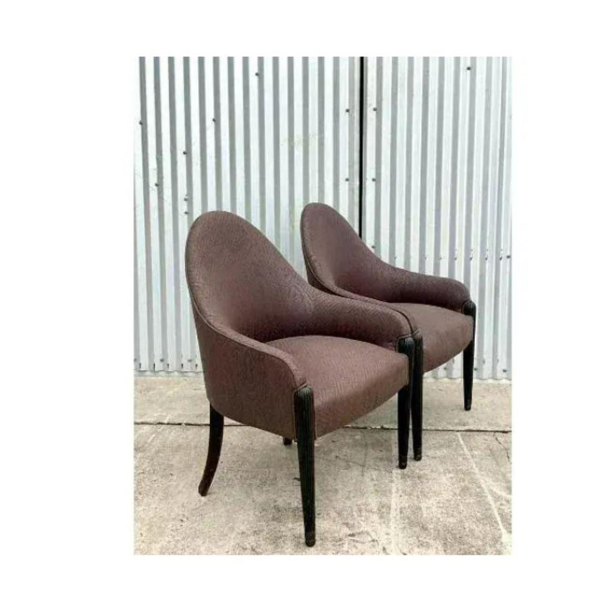Vintage Quilted Brown High Back Side Chairs After Donghia - Set of 2 - Side view