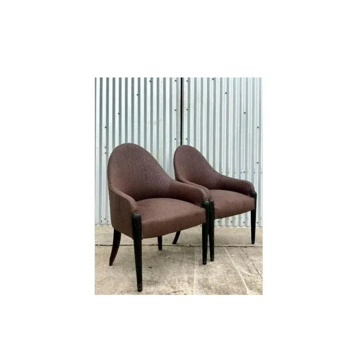 Vintage Quilted Brown High Back Side Chairs After Donghia - Set of 2 - Back view