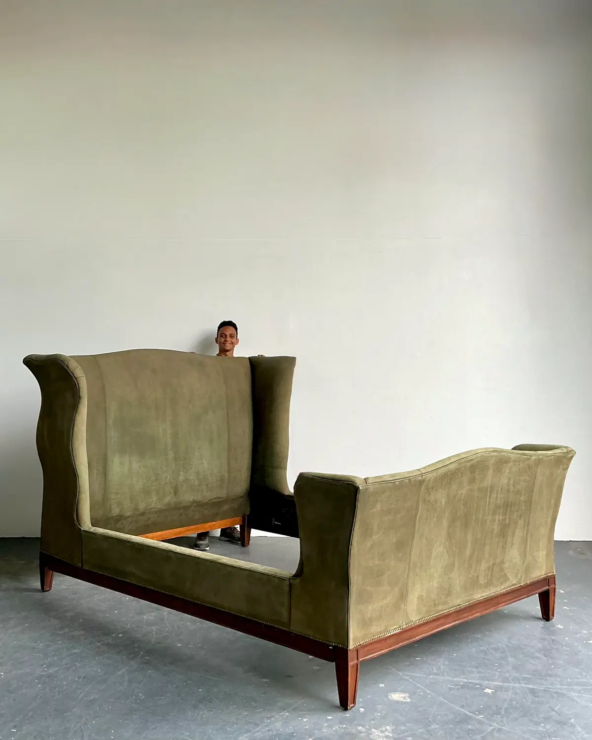 Vintage Ralph Lauren King Nubuck Suede Wing Back Bed - Top view
