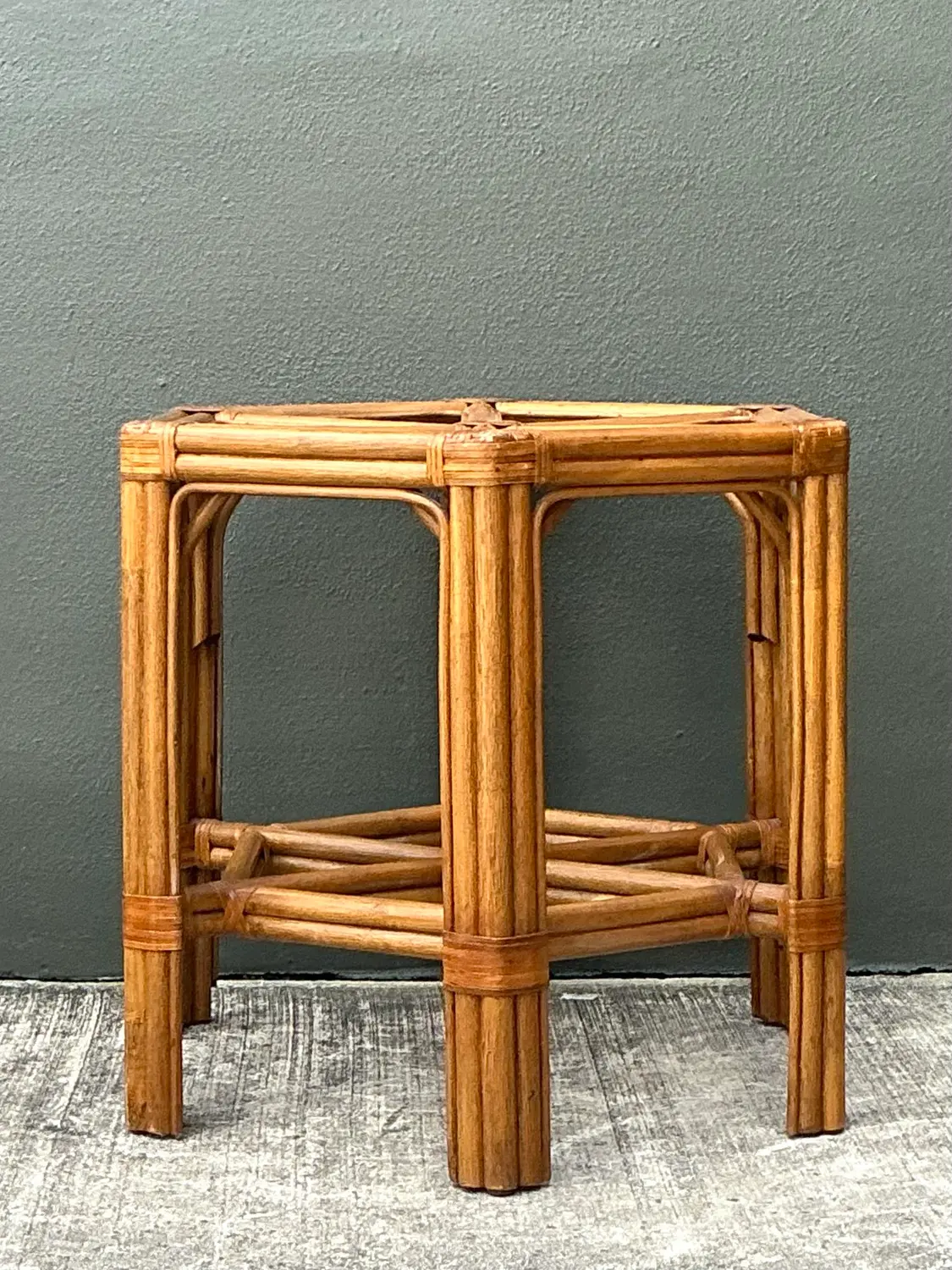 Vintage Rattan Hexagon Dining Table Pedestal - Side view