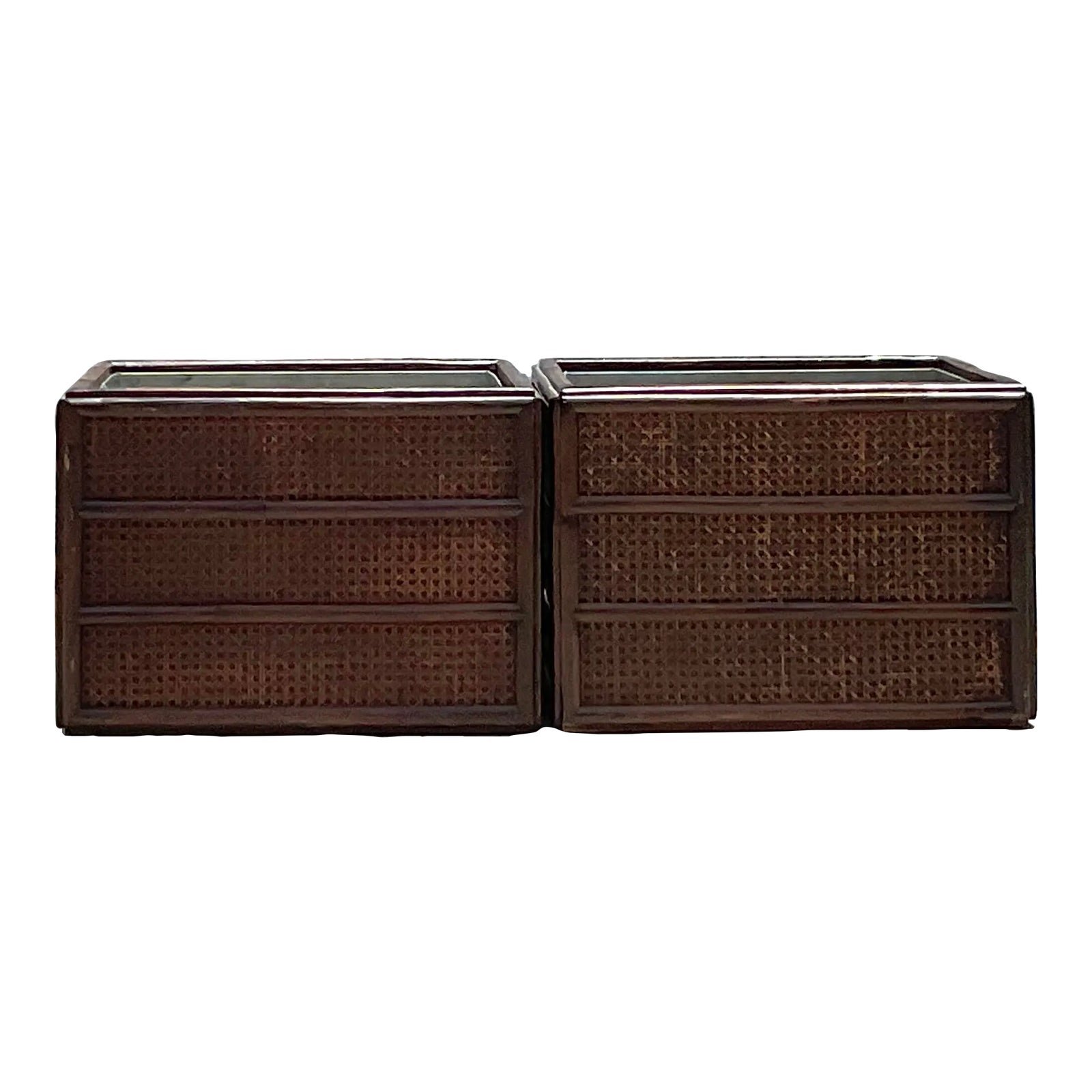 Vintage Rattan Planter With Removable Cast Aluminum - a Pair