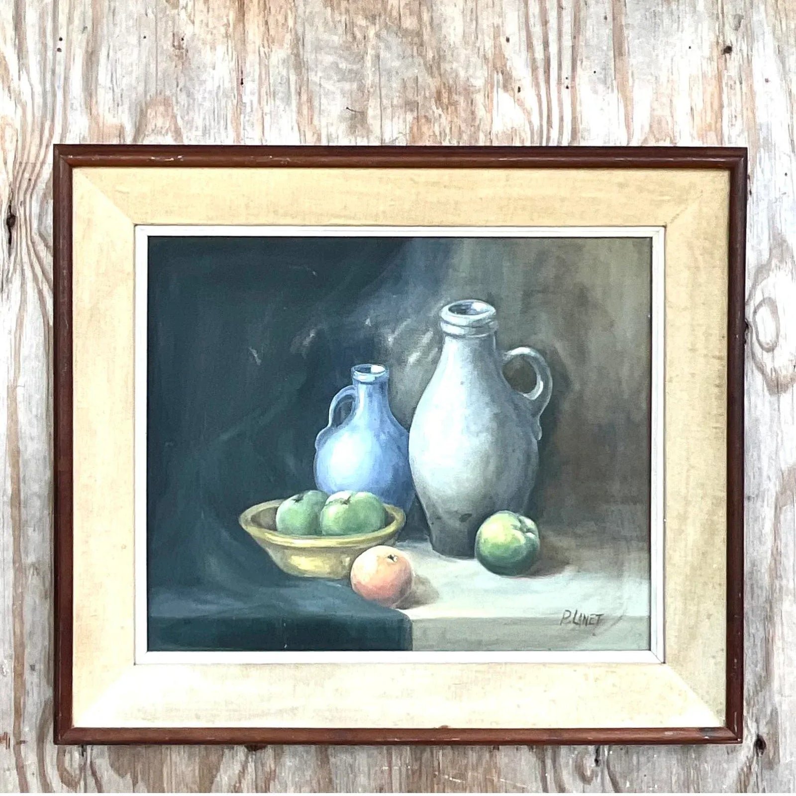 Vintage Realist Tabletop Signed Original Oil Still Life Painting - Back view