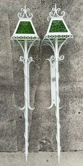 Vintage Regency 1950s Wrought Iron Light Sconces - A Pair - Side view