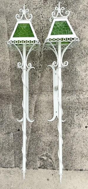 Vintage Regency 1950s Wrought Iron Light Sconces - A Pair - Back view