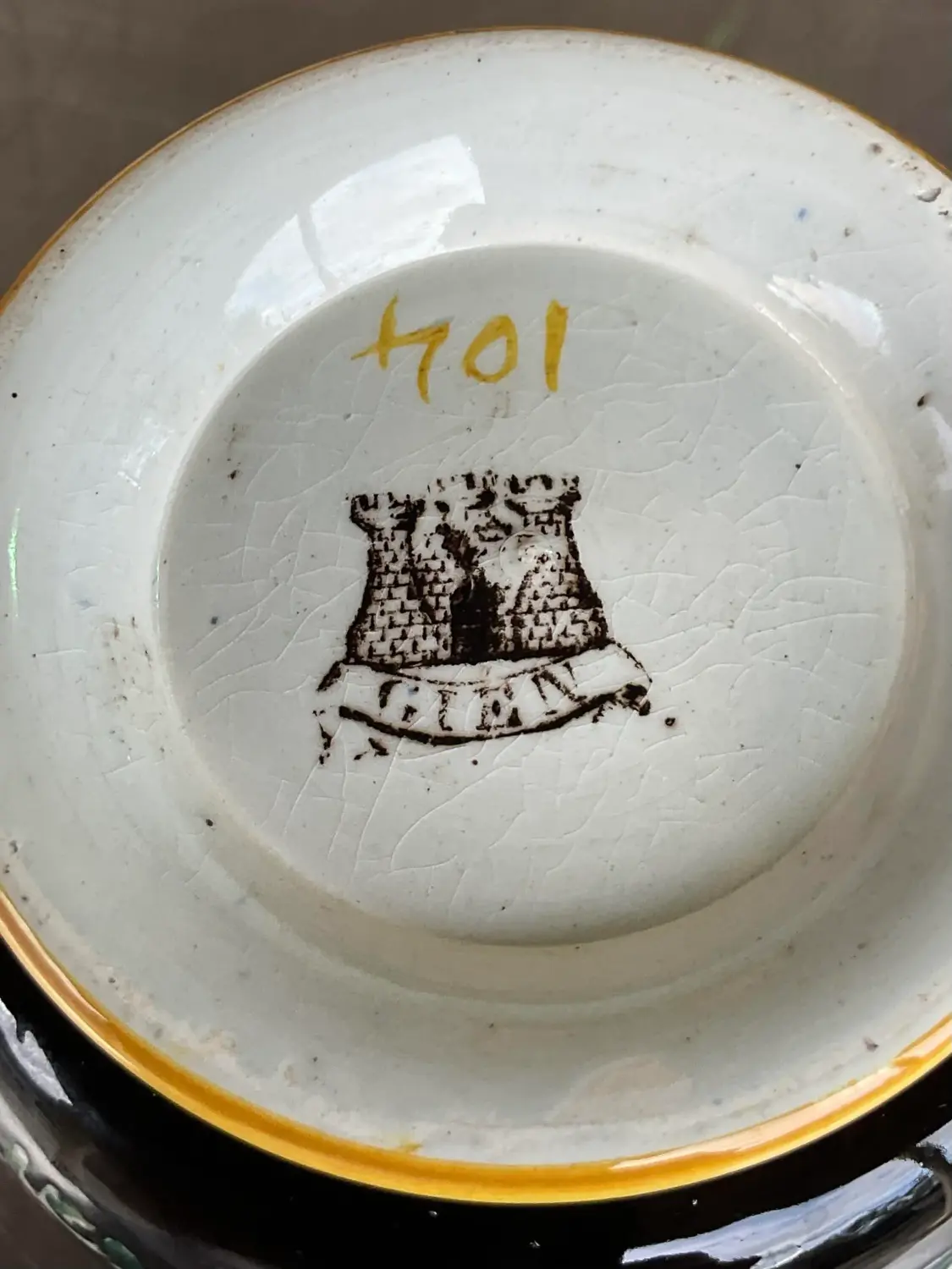 Vintage Regency 19th Century Gien French Faience Earthenware Chocolate Set- 8 Pieces - Back view