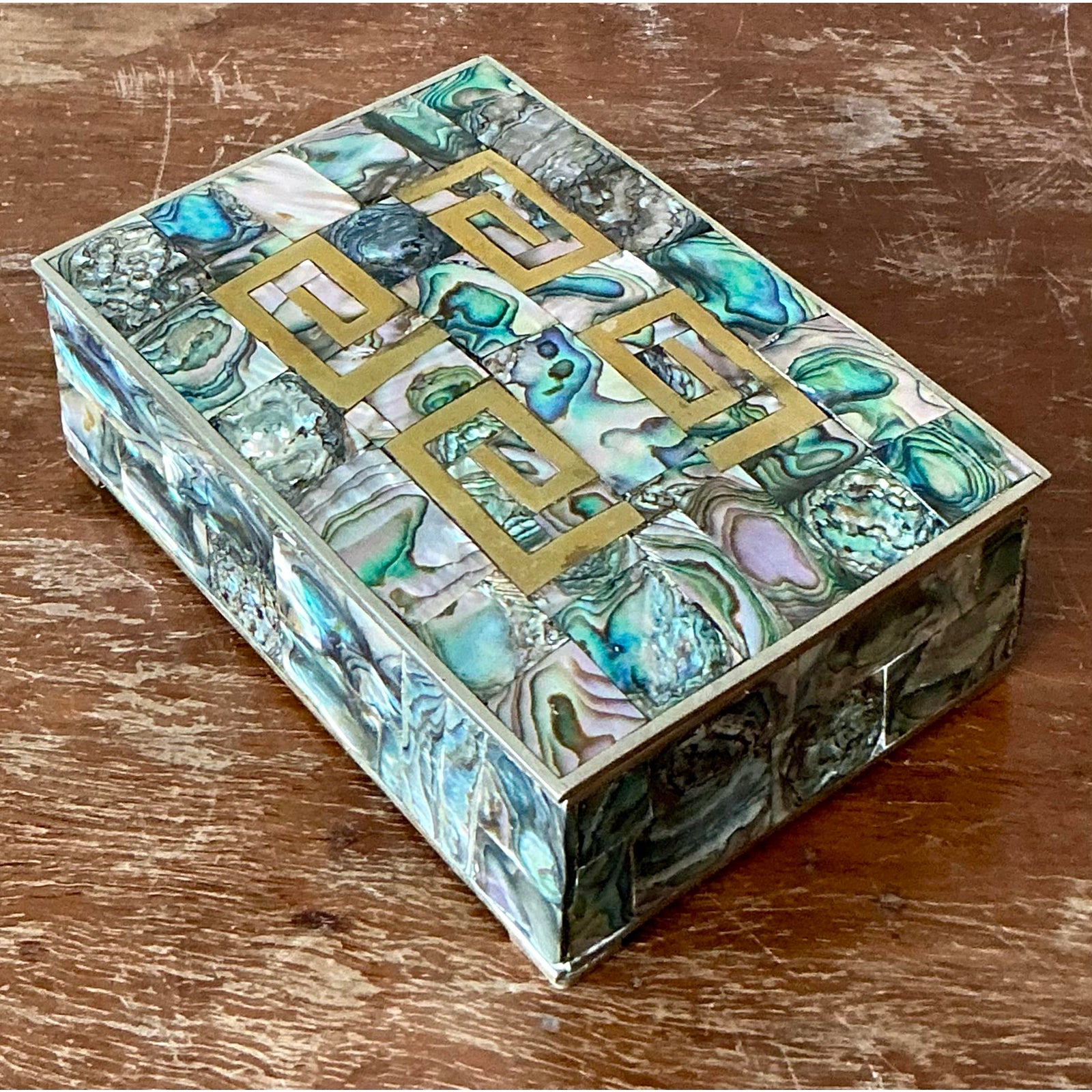Vintage Regency Abalone and Brass Box - Top view