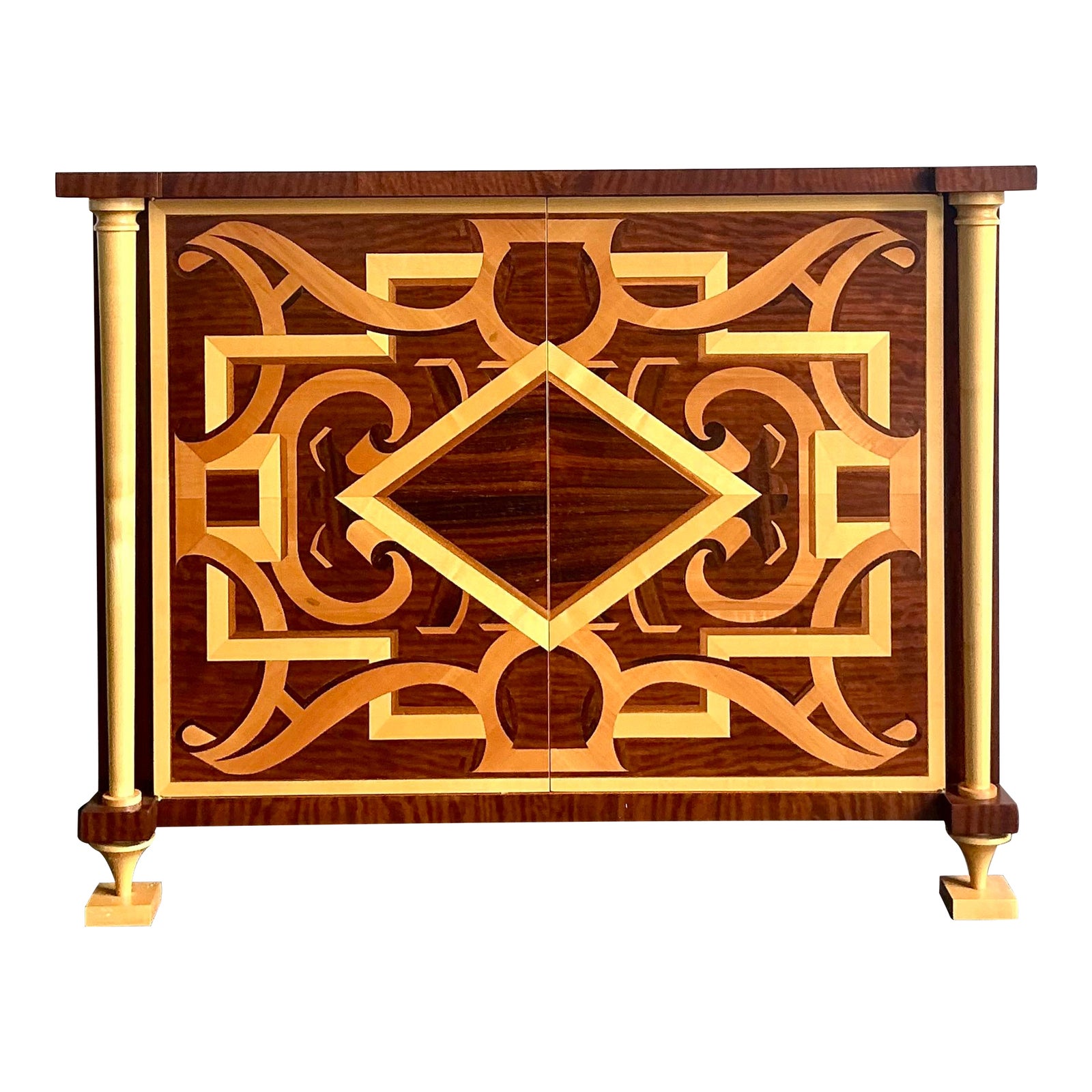 Vintage Regency Andre Arbus for William Switzer Marquetry Cabinet - Detail view