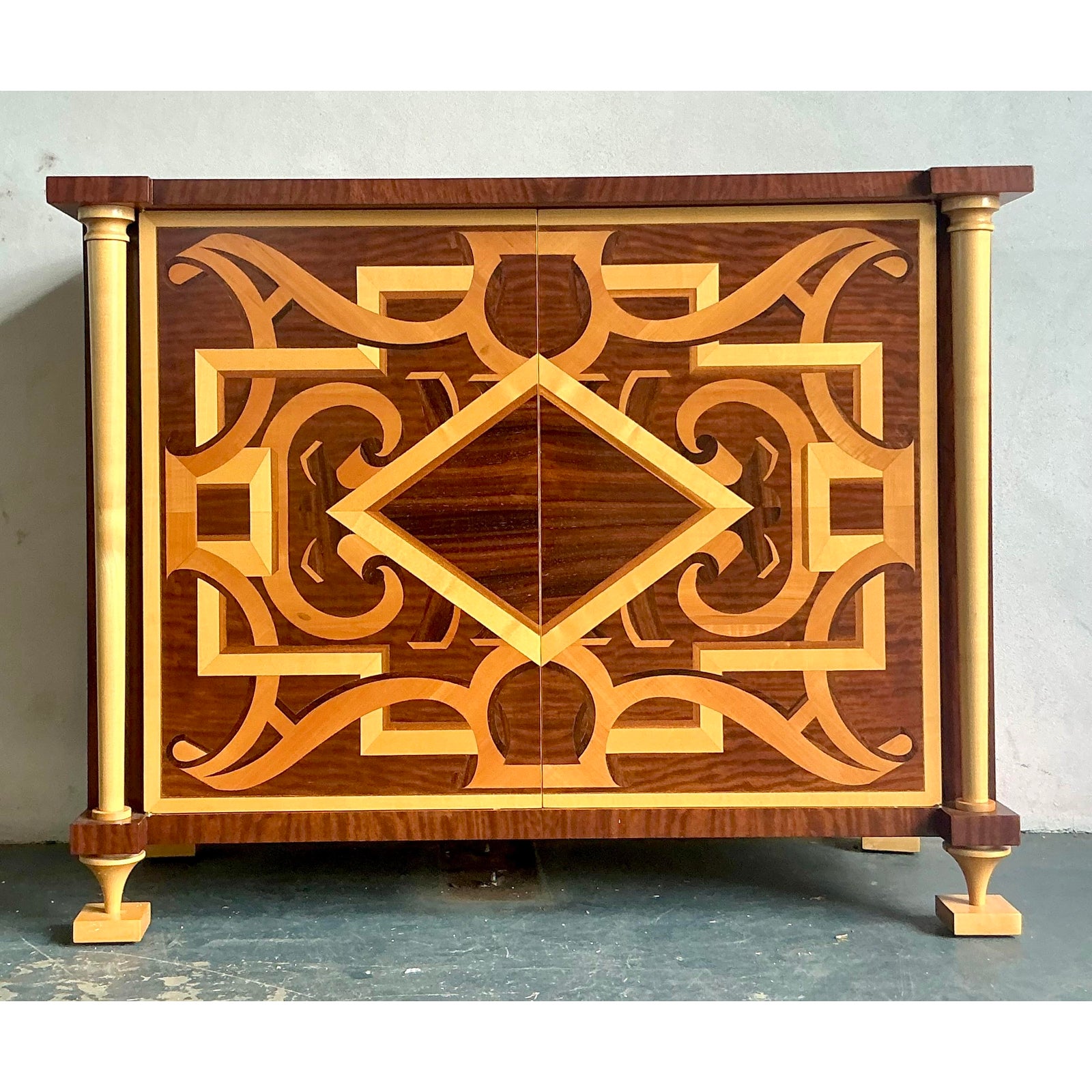 Vintage Regency Andre Arbus for William Switzer Marquetry Cabinet - Side view