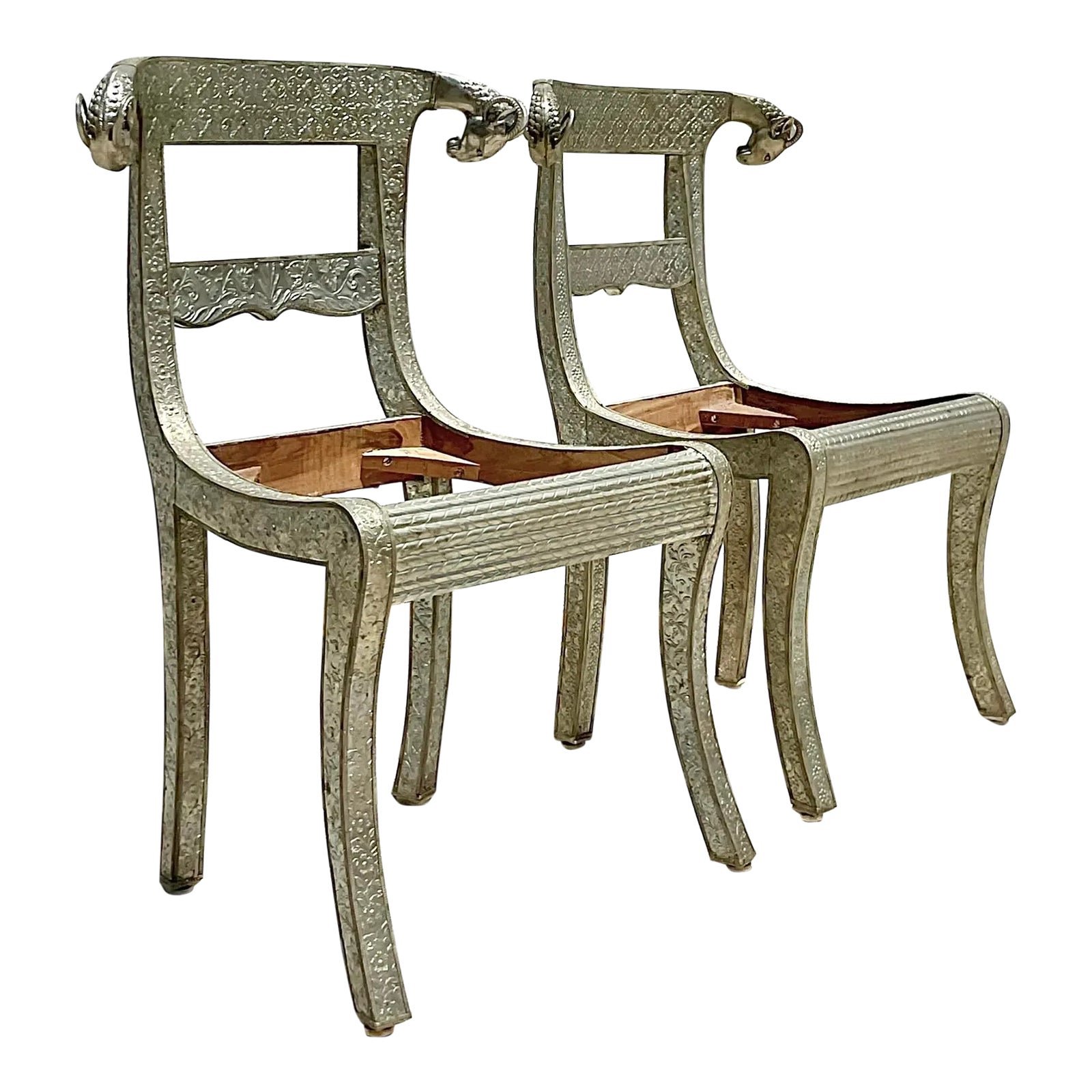 Vintage Regency Anglo Indian Ram’s Head Wedding Chair - Set of 2