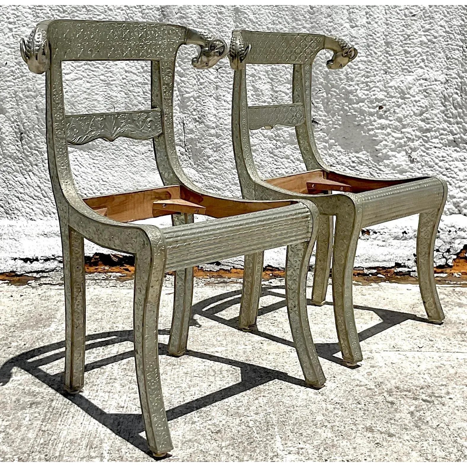 Vintage Regency Anglo Indian Ram’s Head Wedding Chair - Set of 2 - Detail view