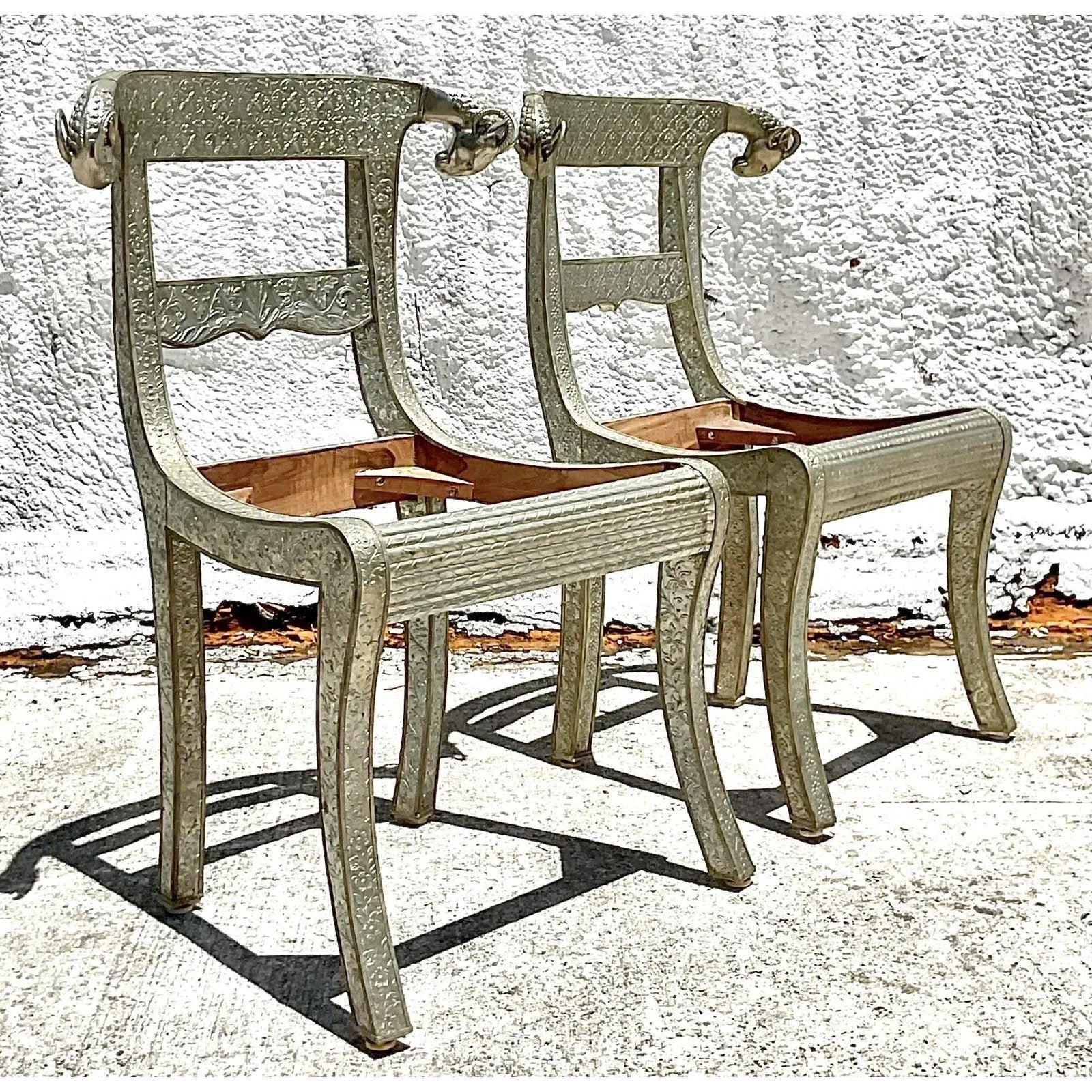 Vintage Regency Anglo Indian Ram’s Head Wedding Chair - Set of 2 - Back view