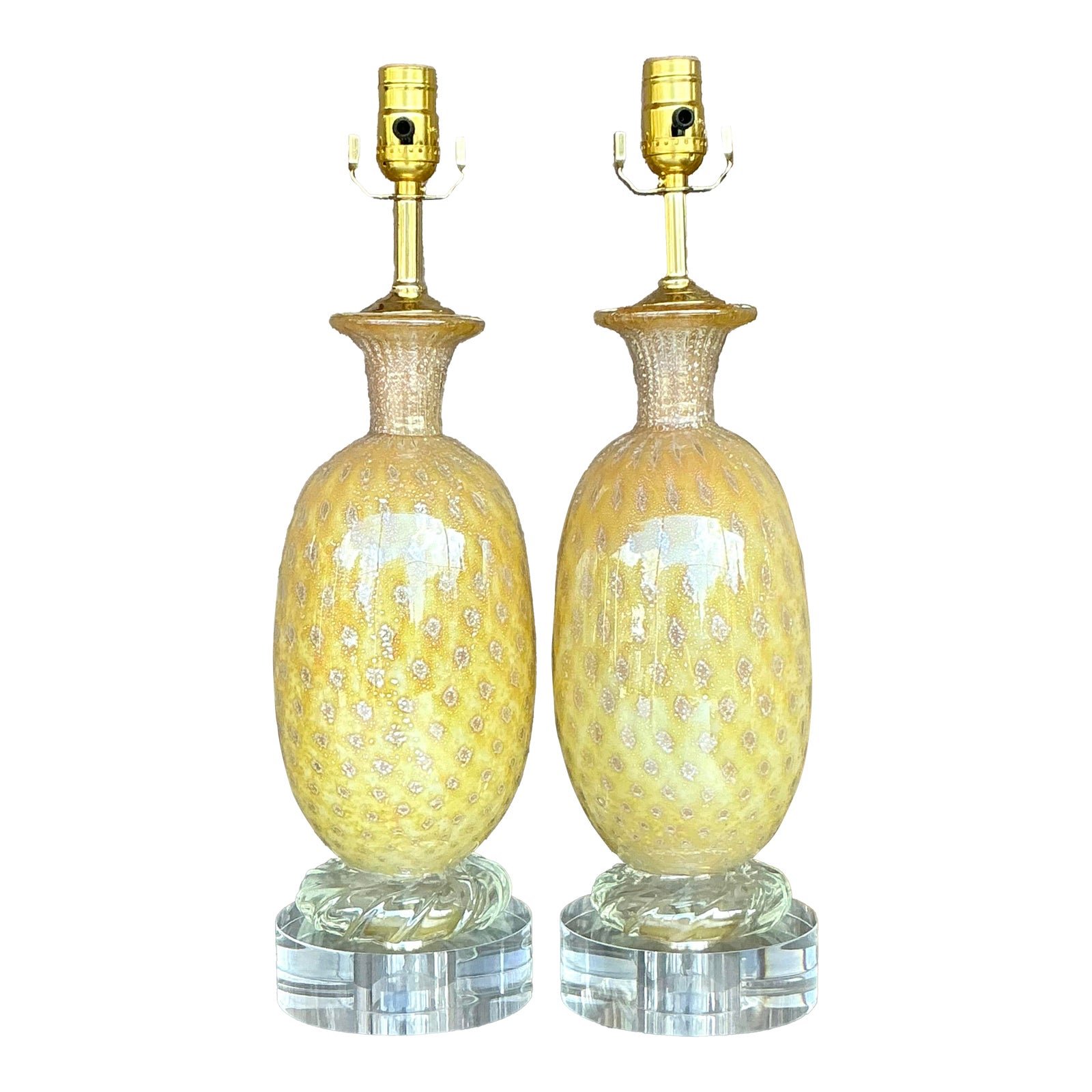 Vintage Regency Art Glass Lamps After Murano - a Pair