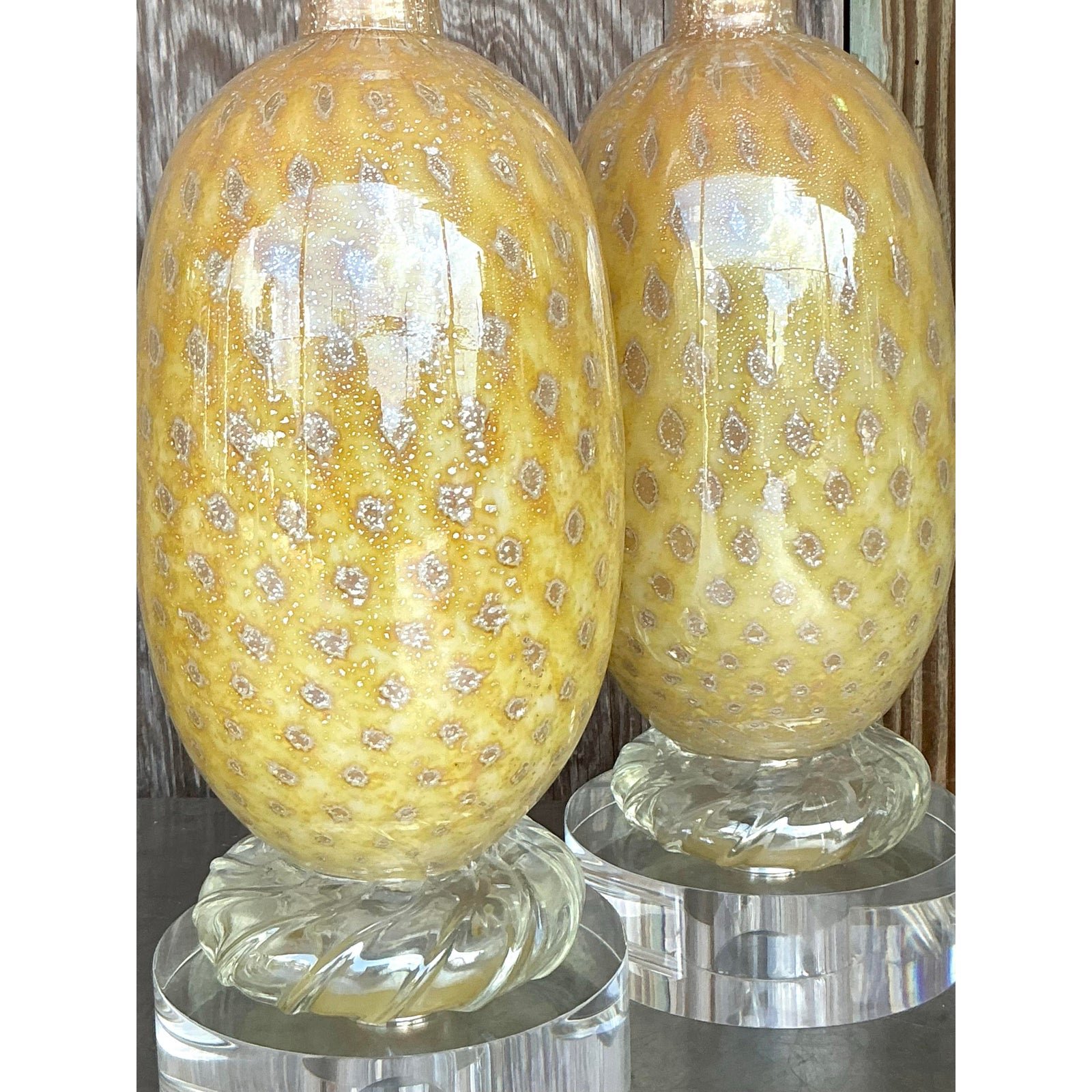 Vintage Regency Art Glass Lamps After Murano - a Pair - Detail view