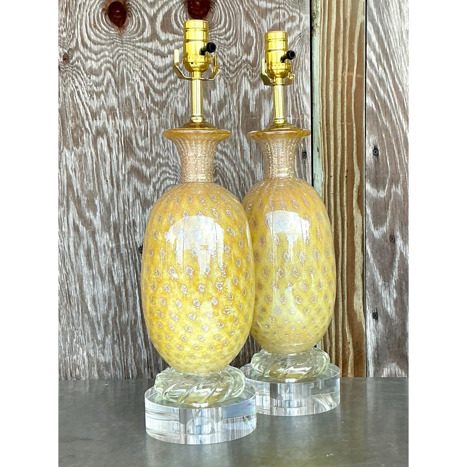 Vintage Regency Art Glass Lamps After Murano - a Pair - Top view