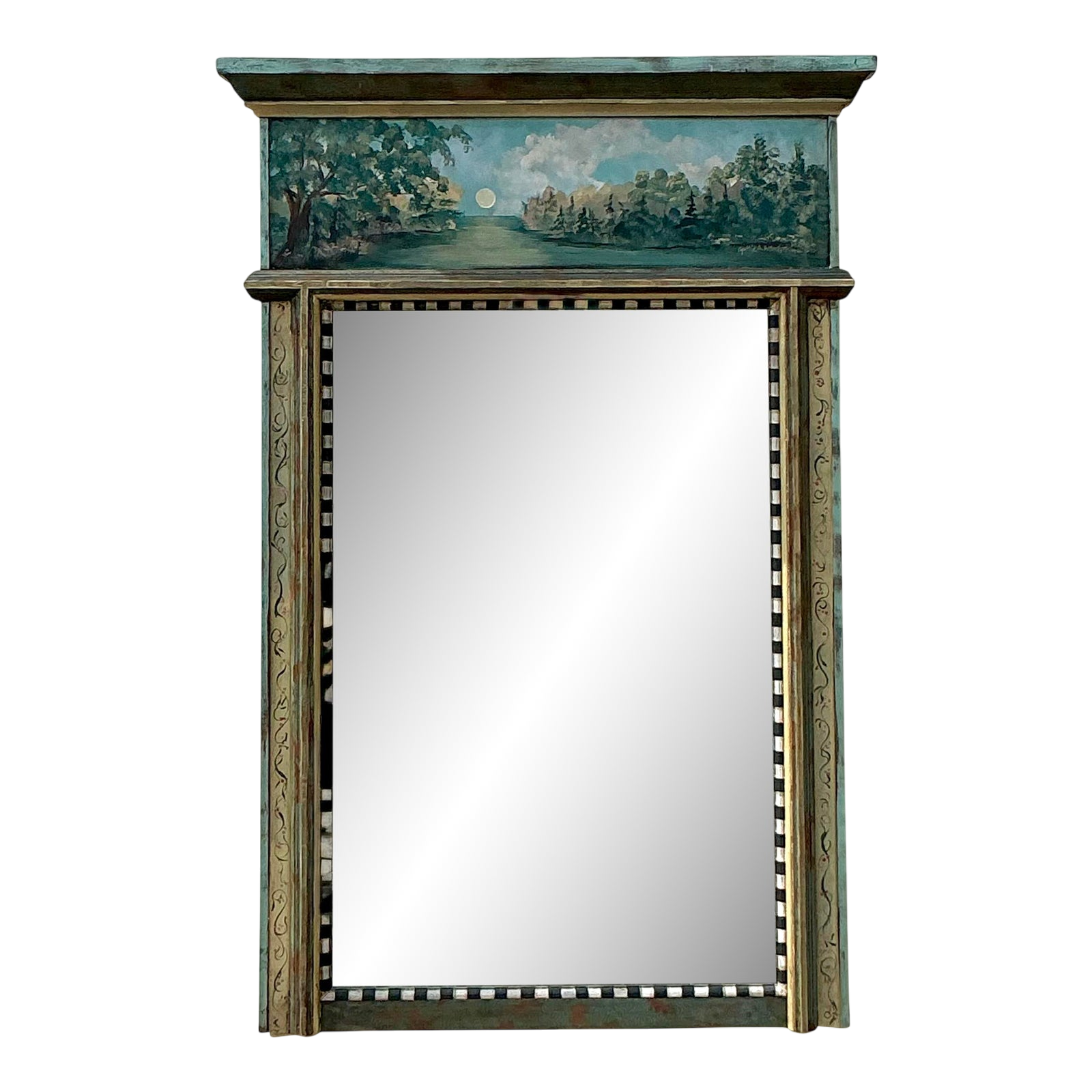 Vintage Regency Artisan Hand Painted Mirror - Detail view