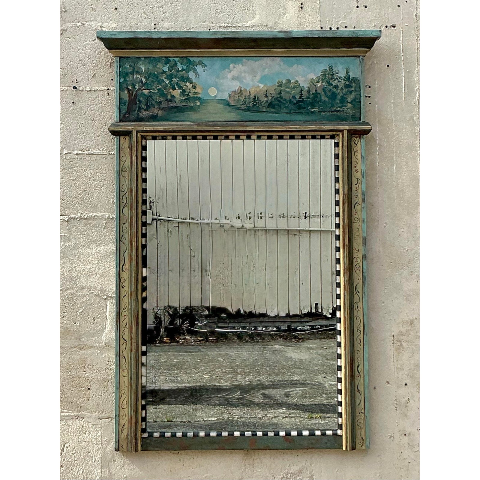 Vintage Regency Artisan Hand Painted Mirror - Top view