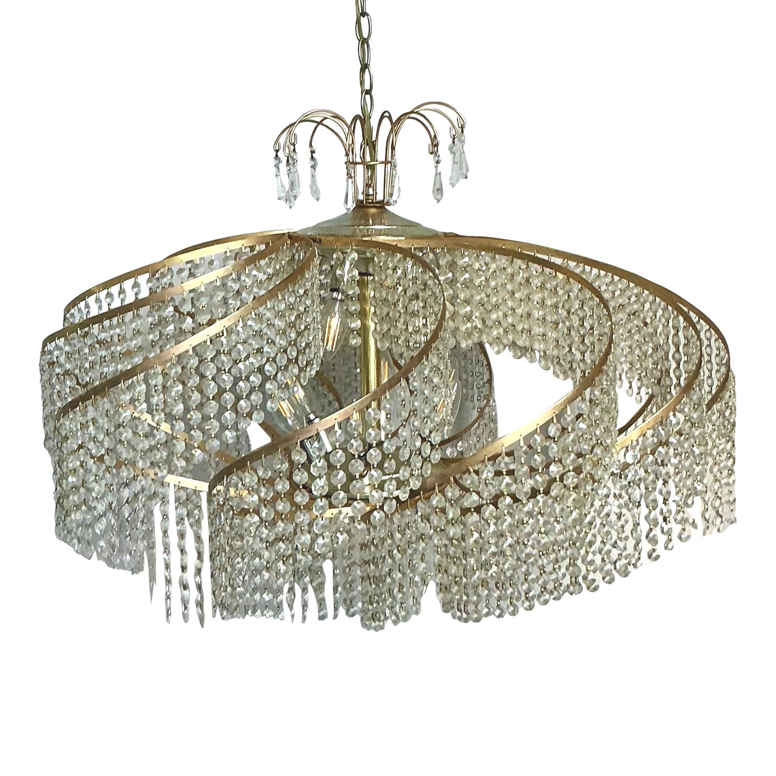 Vintage Regency Belgian Crystal Swirl Chandelier