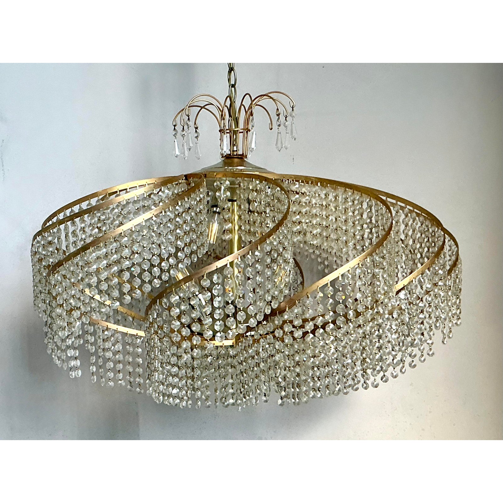 Vintage Regency Belgian Crystal Swirl Chandelier - Top view
