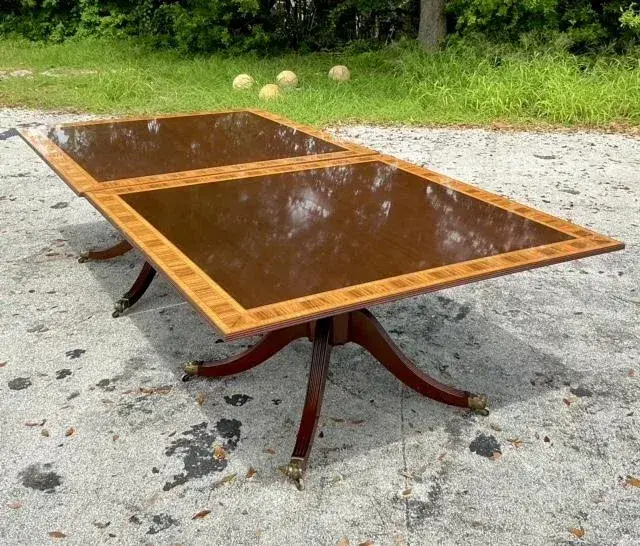 Vintage Regency Birdseye and Mahogany Square Dining Tables - a Pair - Side view