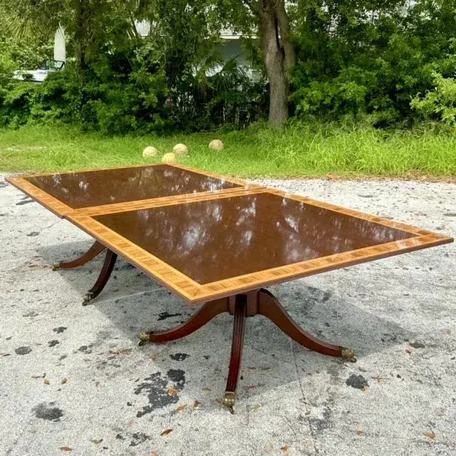 Vintage Regency Birdseye and Mahogany Square Dining Tables - a Pair - Top view