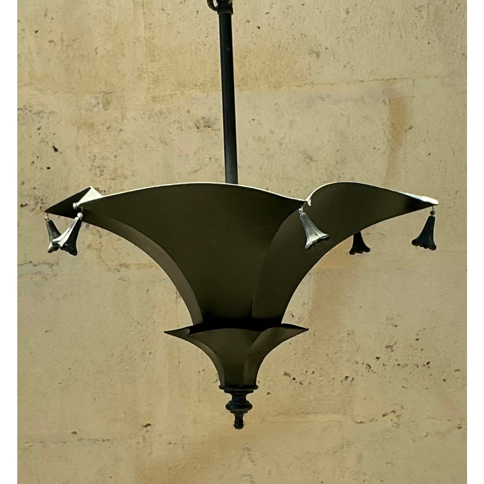 Vintage Regency Black Pagoda Pendant Lamp - Side view