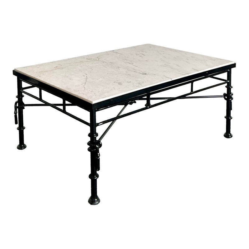 Vintage Regency Black Wrought Iron Coffee Table