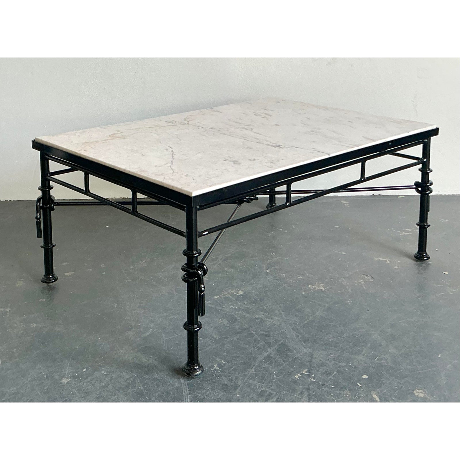 Vintage Regency Black Wrought Iron Coffee Table - Top view