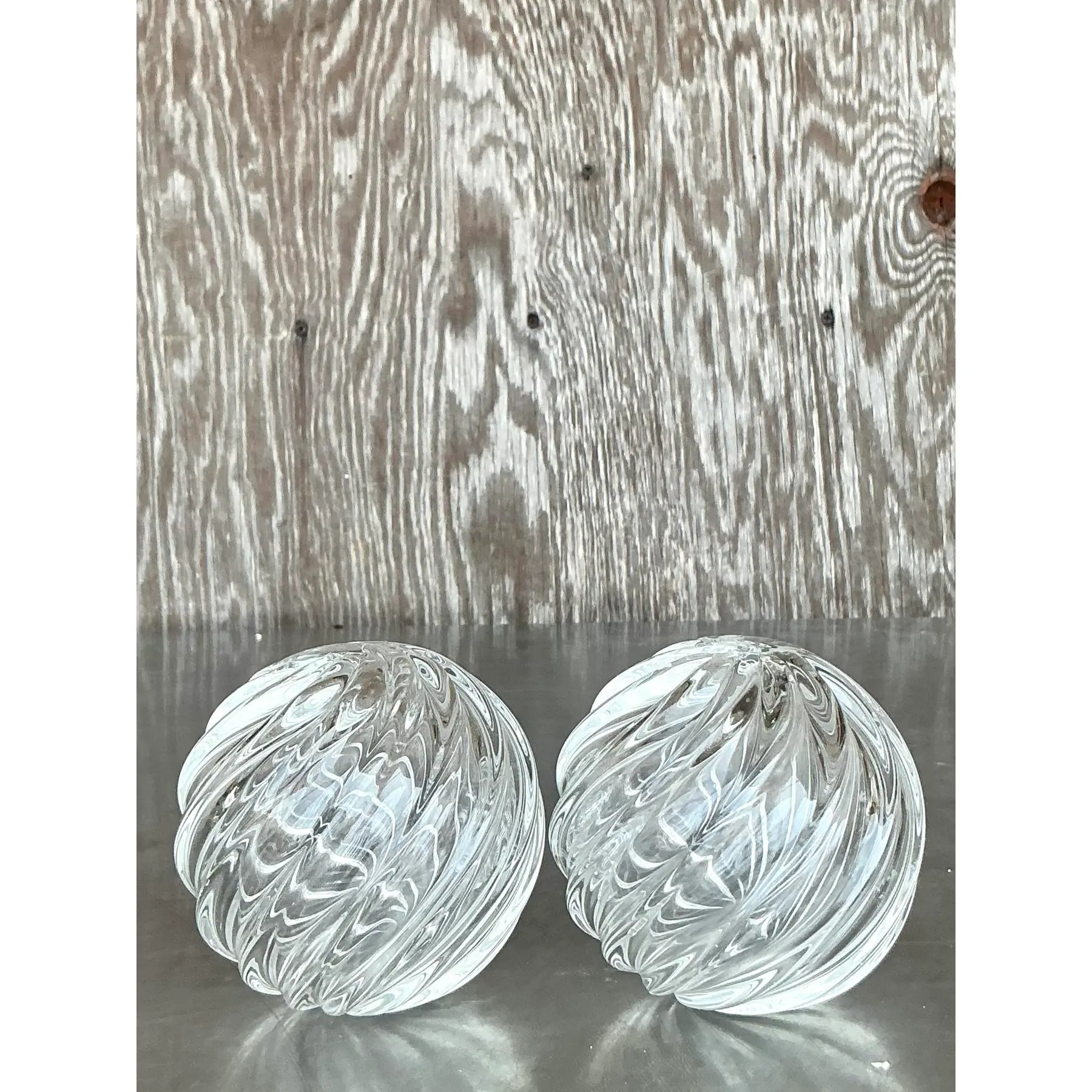 Vintage Regency Blown Glass Swirl Sphere - A Pair - Detail view