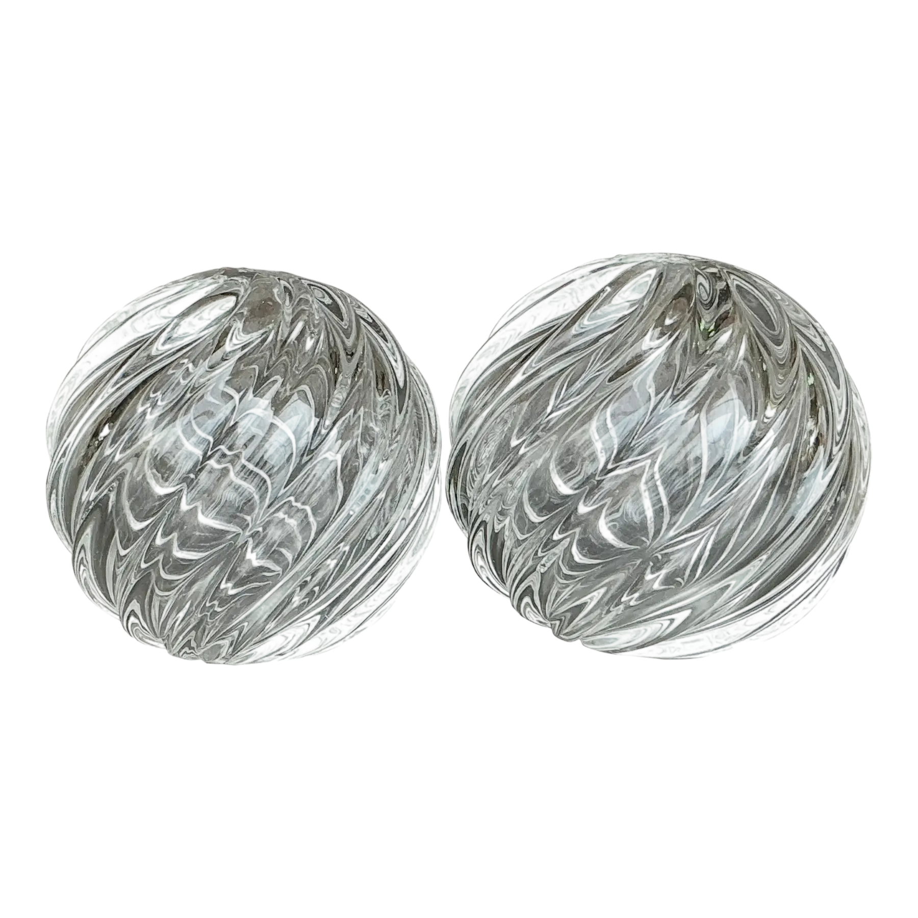 Vintage Regency Blown Glass Swirl Sphere - A Pair