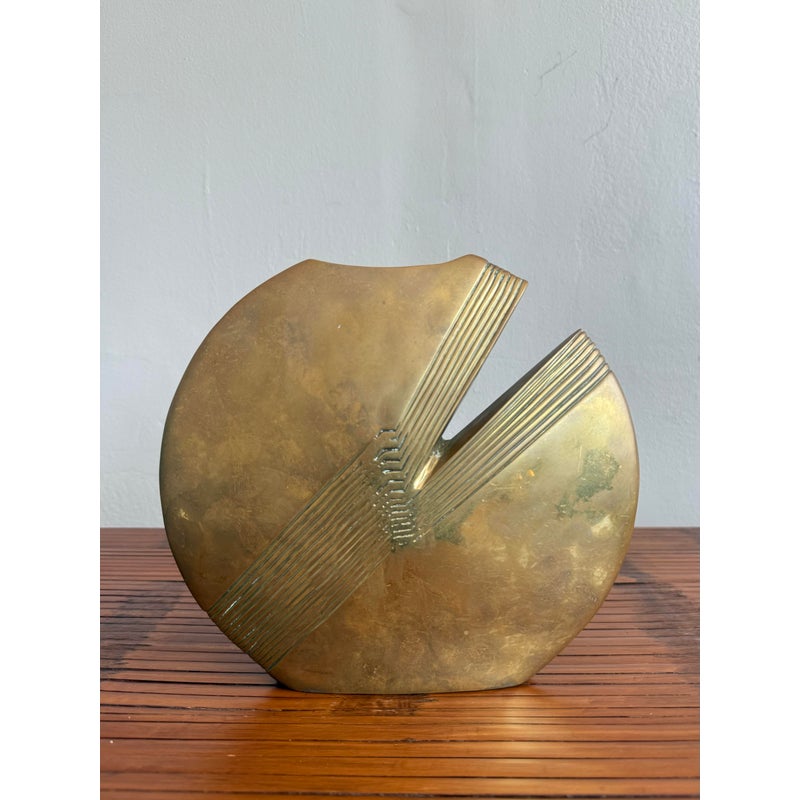 Vintage Regency Brass Abstract Vase - Top view