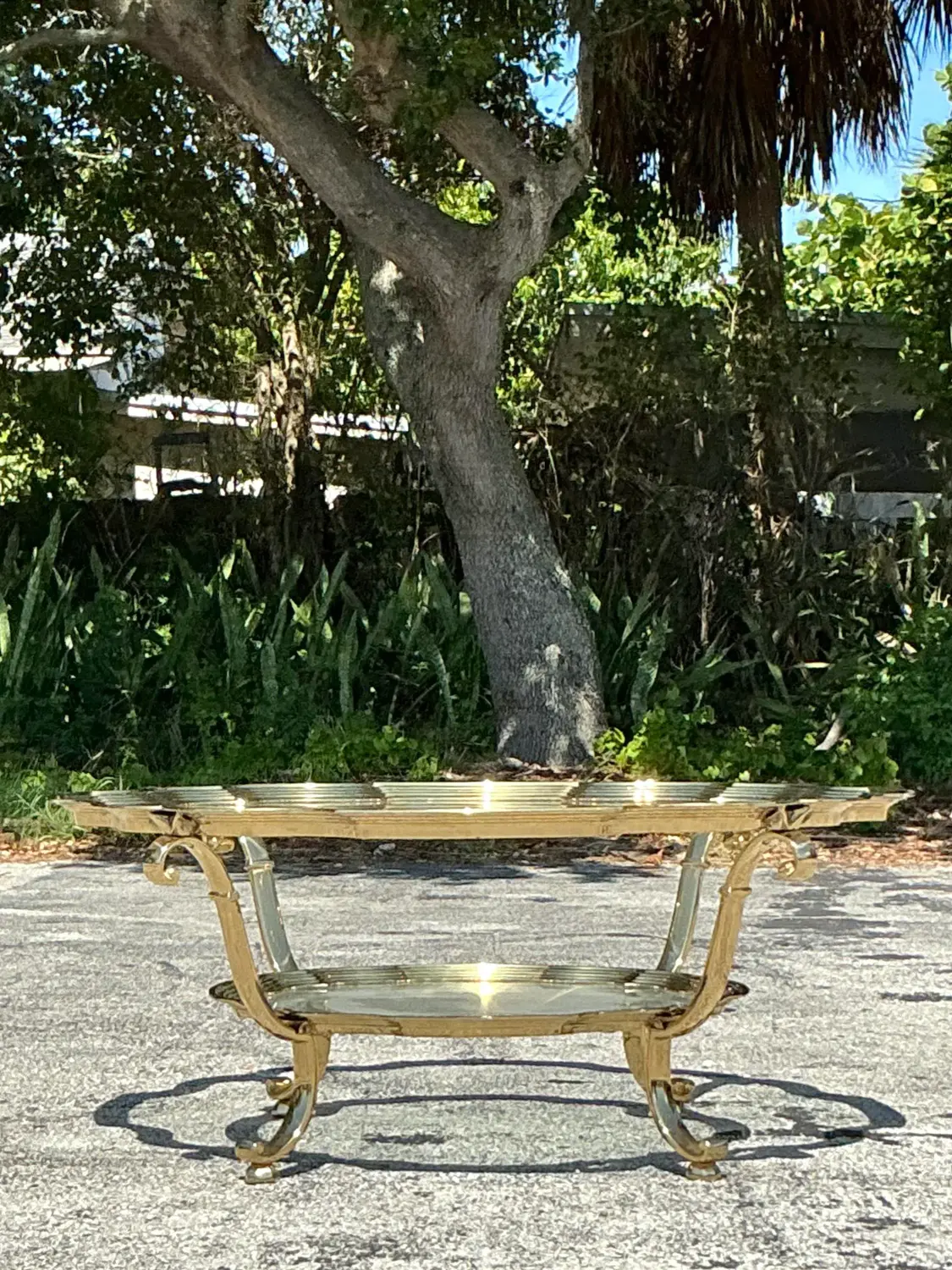 Vintage Regency Brass Coffee Table After LaBarge - Side view