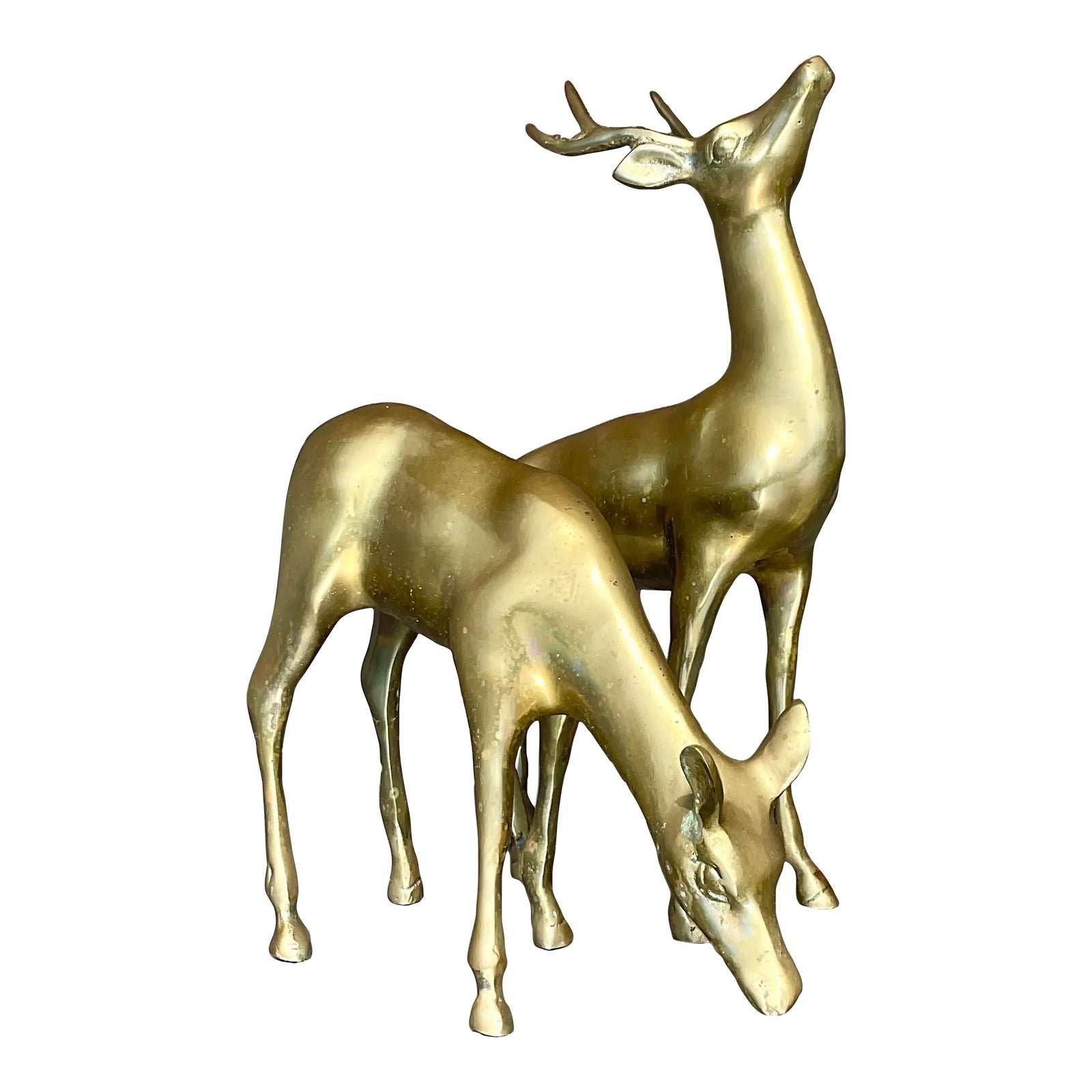 Vintage Regency Brass Deer - a Pair
