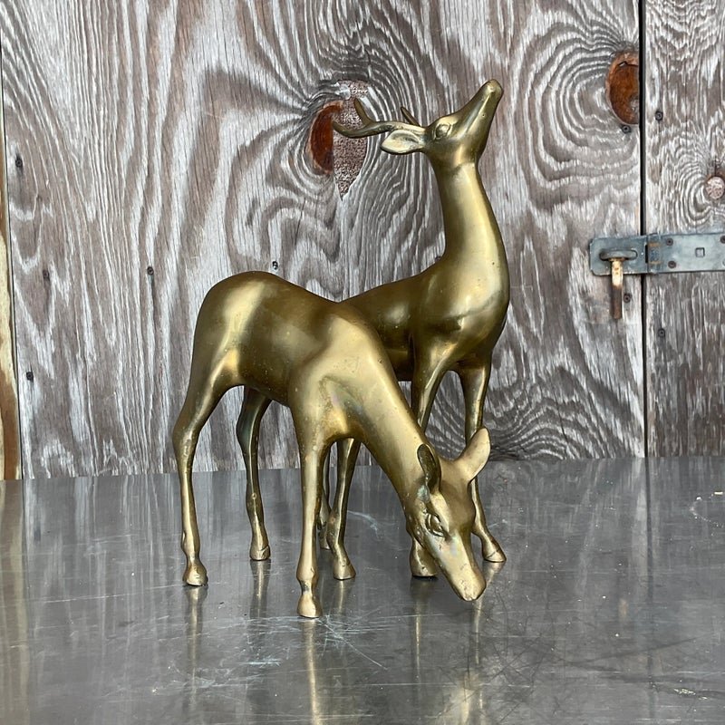 Vintage Regency Brass Deer - a Pair - Side view