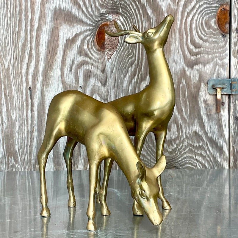 Vintage Regency Brass Deer - a Pair - Top view