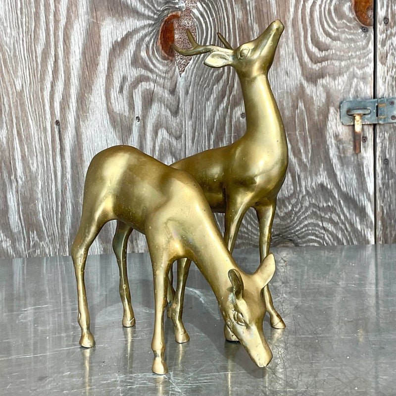 Vintage Regency Brass Deer - a Pair - Detail view