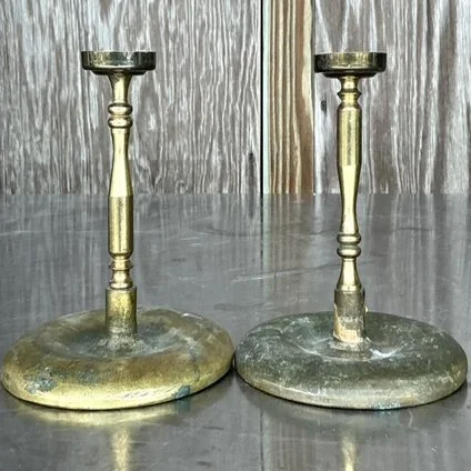 Vintage Regency Brass Flower Drapery Tie Backs - Set of 2 - Back view