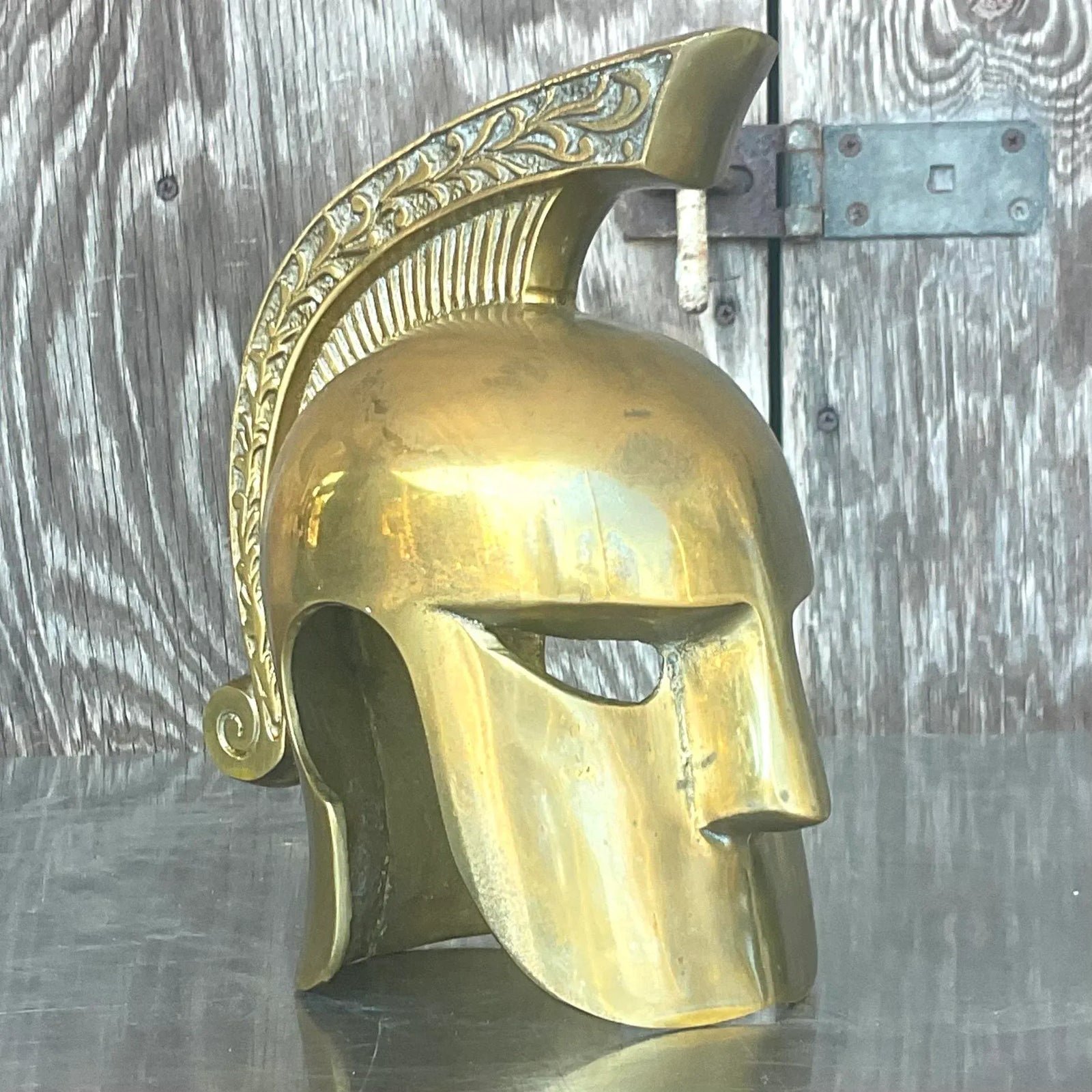Vintage Regency Brass Gladiator Helmet - Detail view