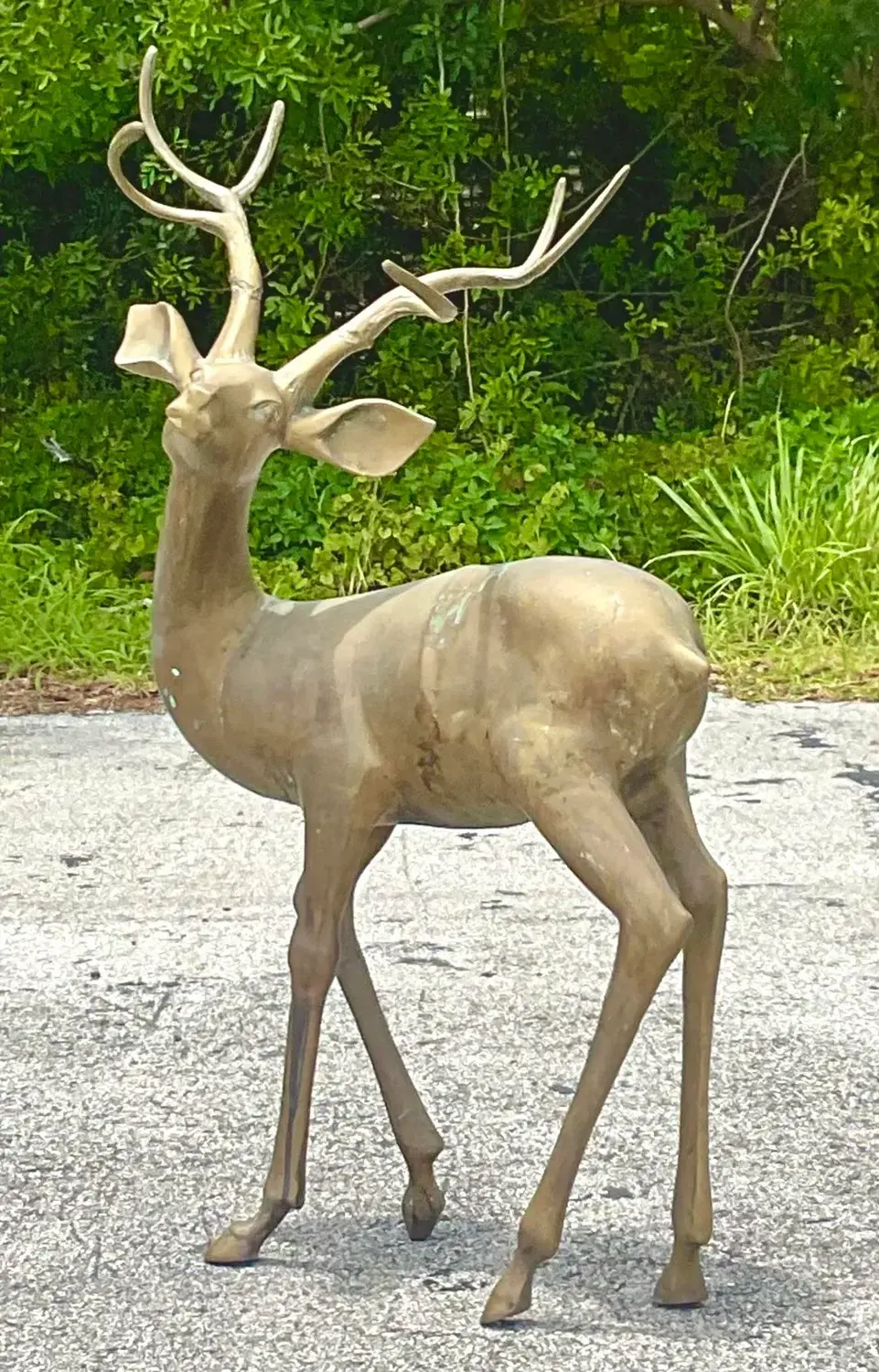 Vintage Regency Brass Life Size Deer - Side view