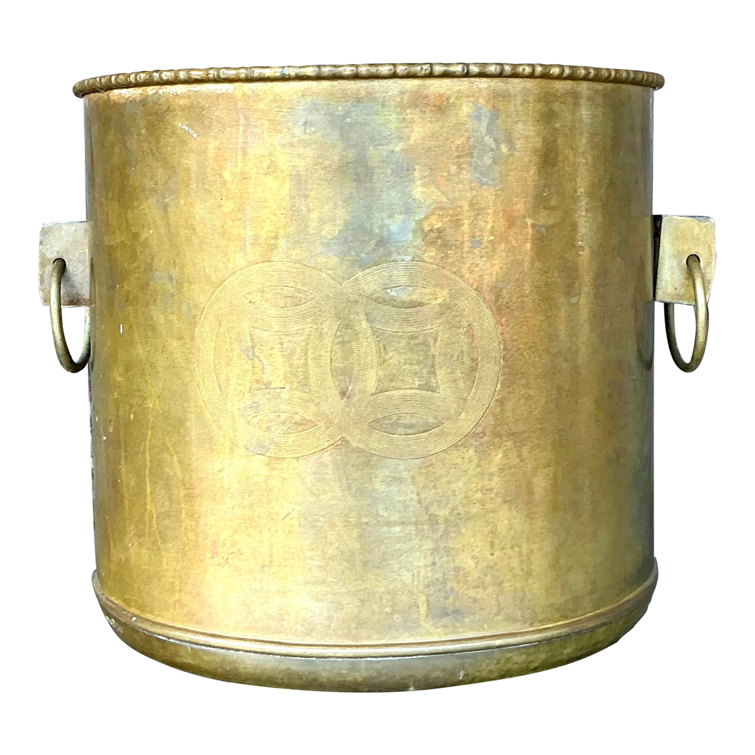 Vintage Regency Brass Medallion Planter - Detail view
