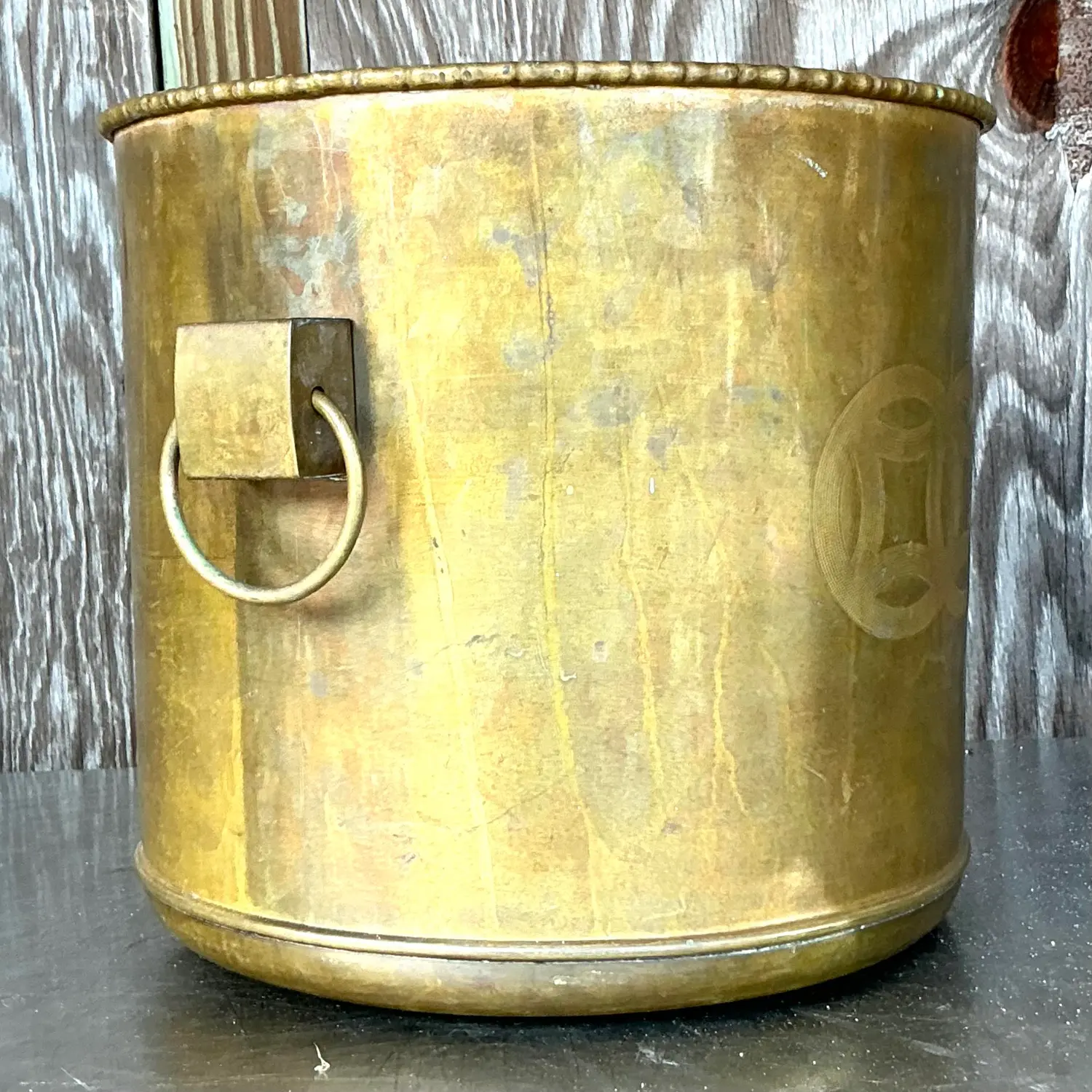 Vintage Regency Brass Medallion Planter - Top view