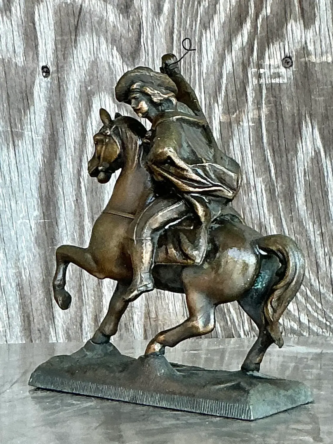 Vintage Regency Brass Rider on Horseback - Side view