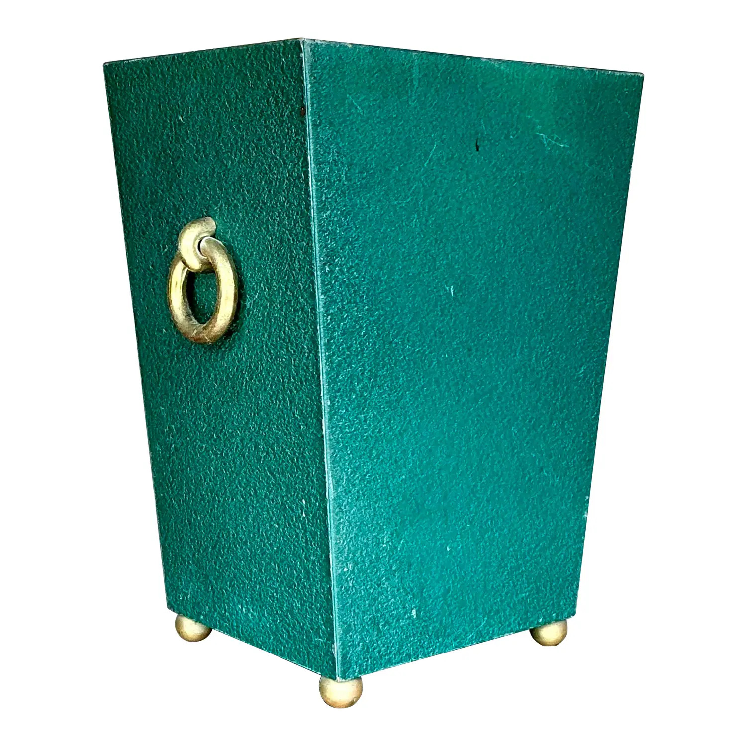 Vintage Regency Brass Ring Pebbled Trash Can