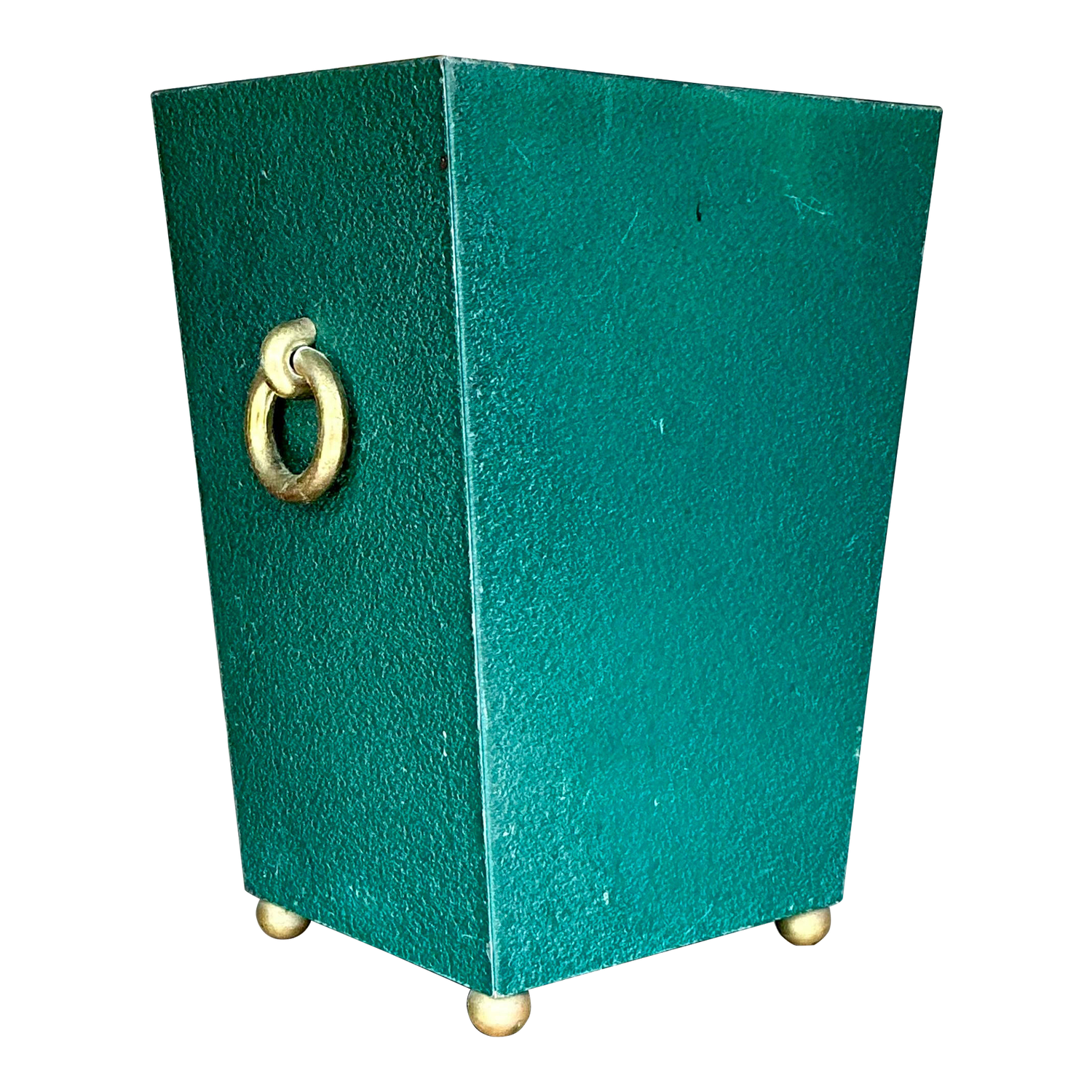 Vintage Regency Brass Ring Pebbled Trash Can - Detail view