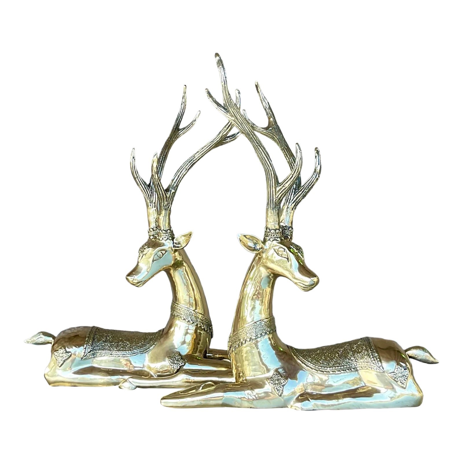 Vintage Regency Brass Sitting Deers- a Pair