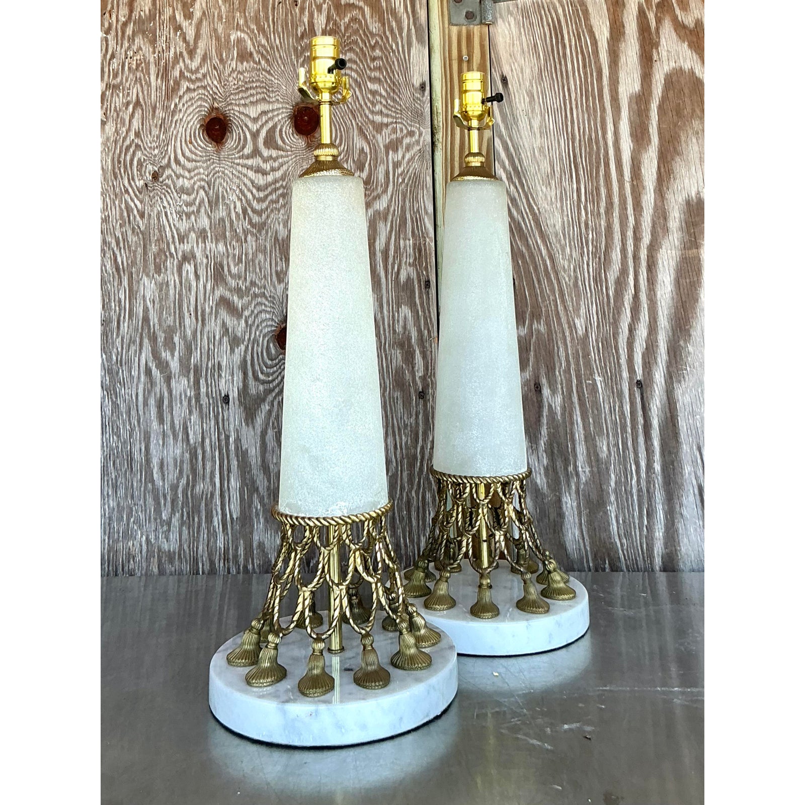 Vintage Regency Brass Swag and Tassle Lamps - A Pair - Top view